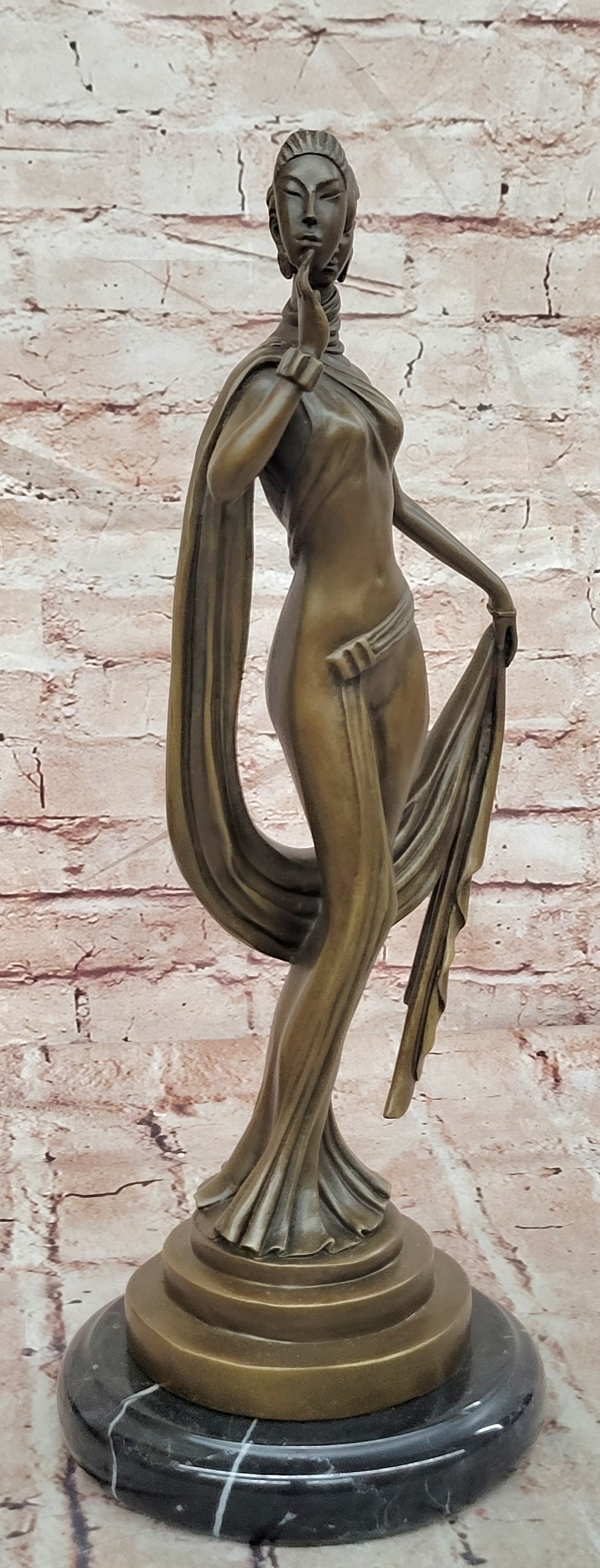 Bronze Elegant Mask Dancer Figurine Signed J Erte Museum Quality Statue