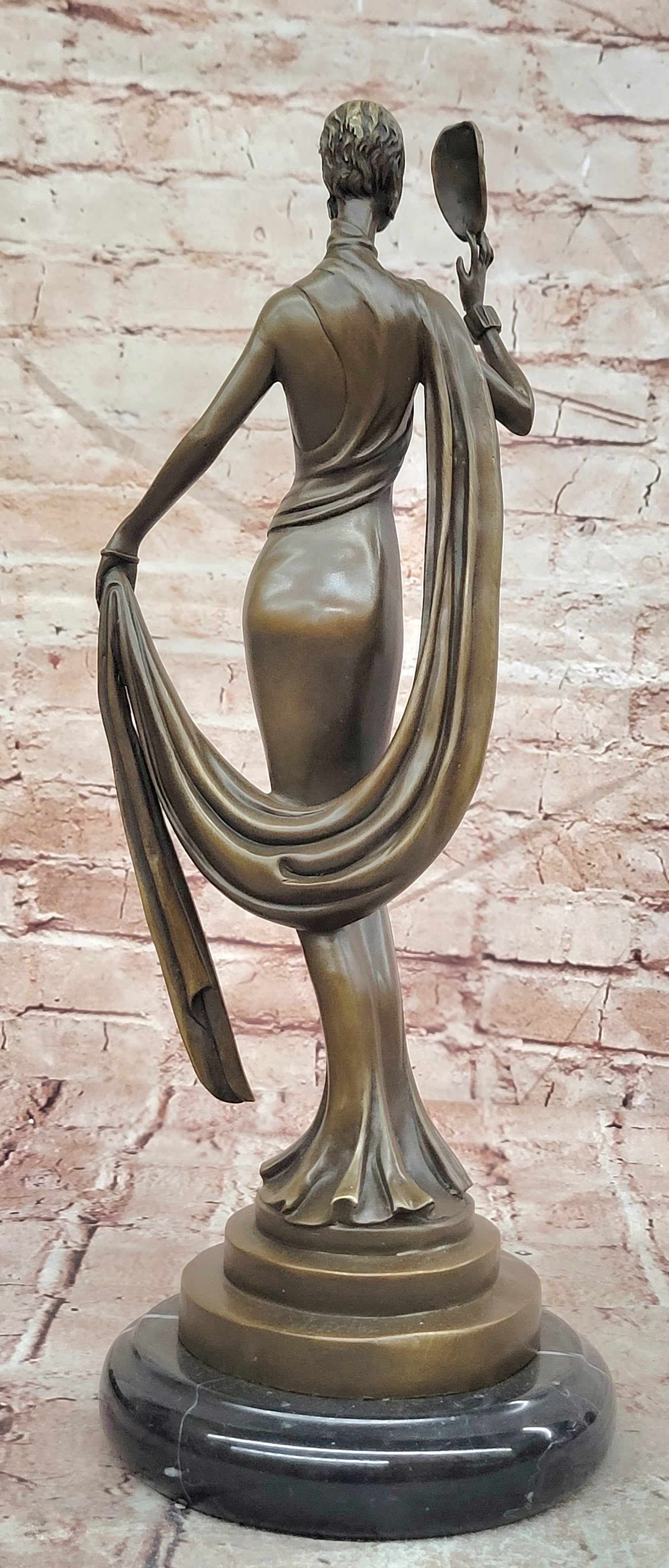 Bronze Elegant Mask Dancer Figurine Signed J Erte Museum Quality Statue