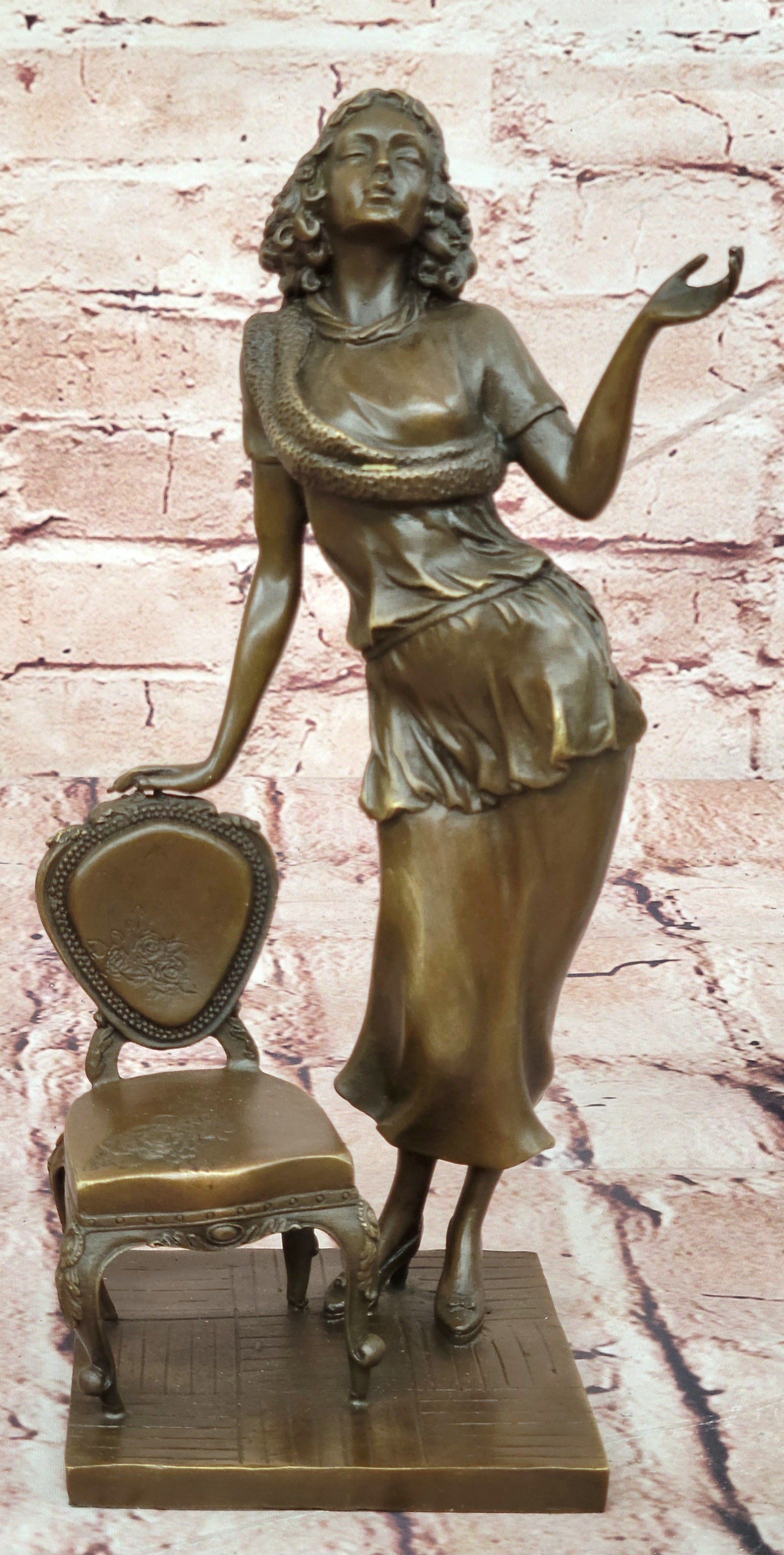 Bronze Elegant Woman Leaning Chair Sculpture G Michel Art Deco Figurine Art