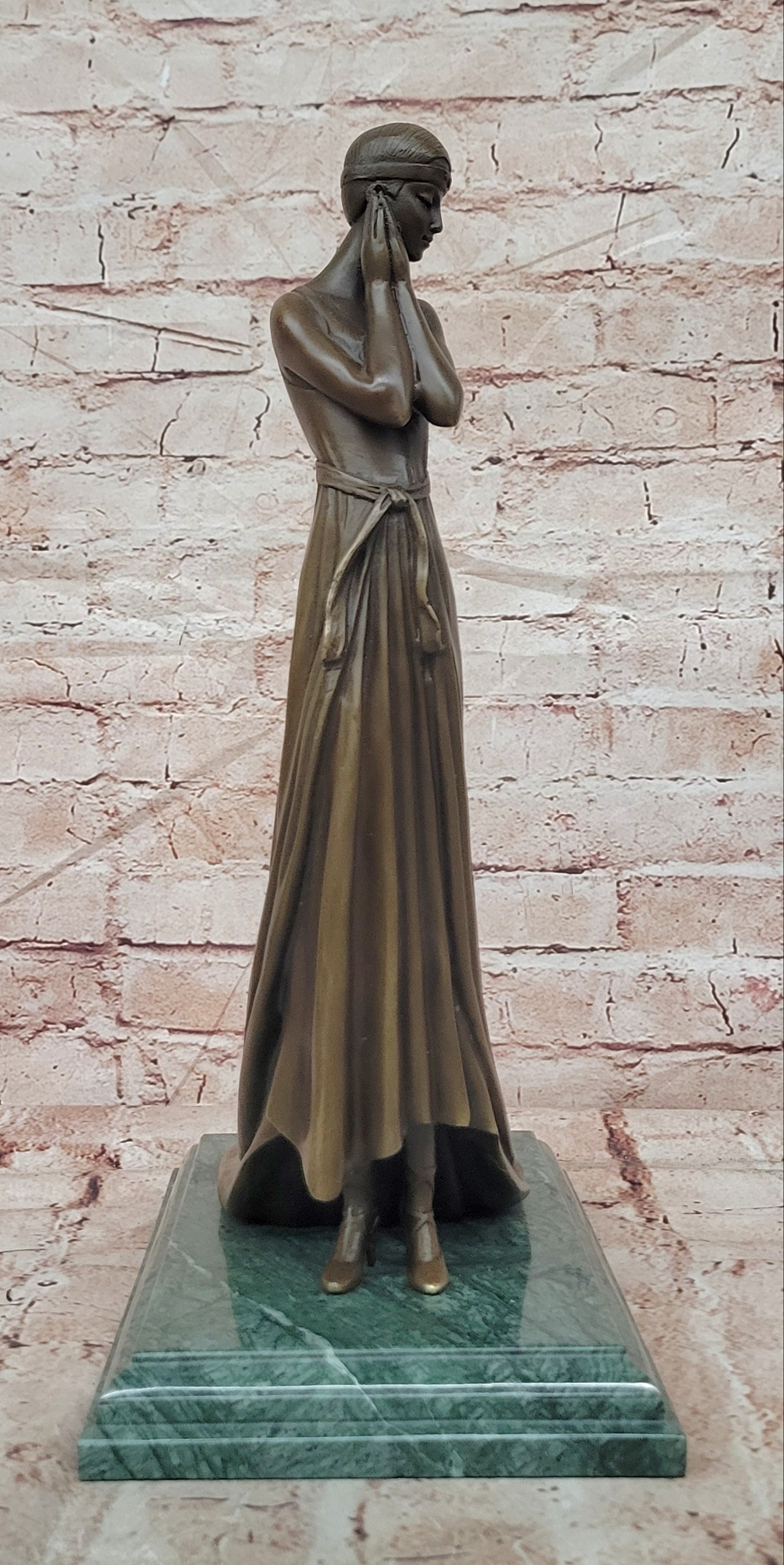 Bronze Elegant Lady Statue Signed J Erte Art Deco Figurine Artwork Art