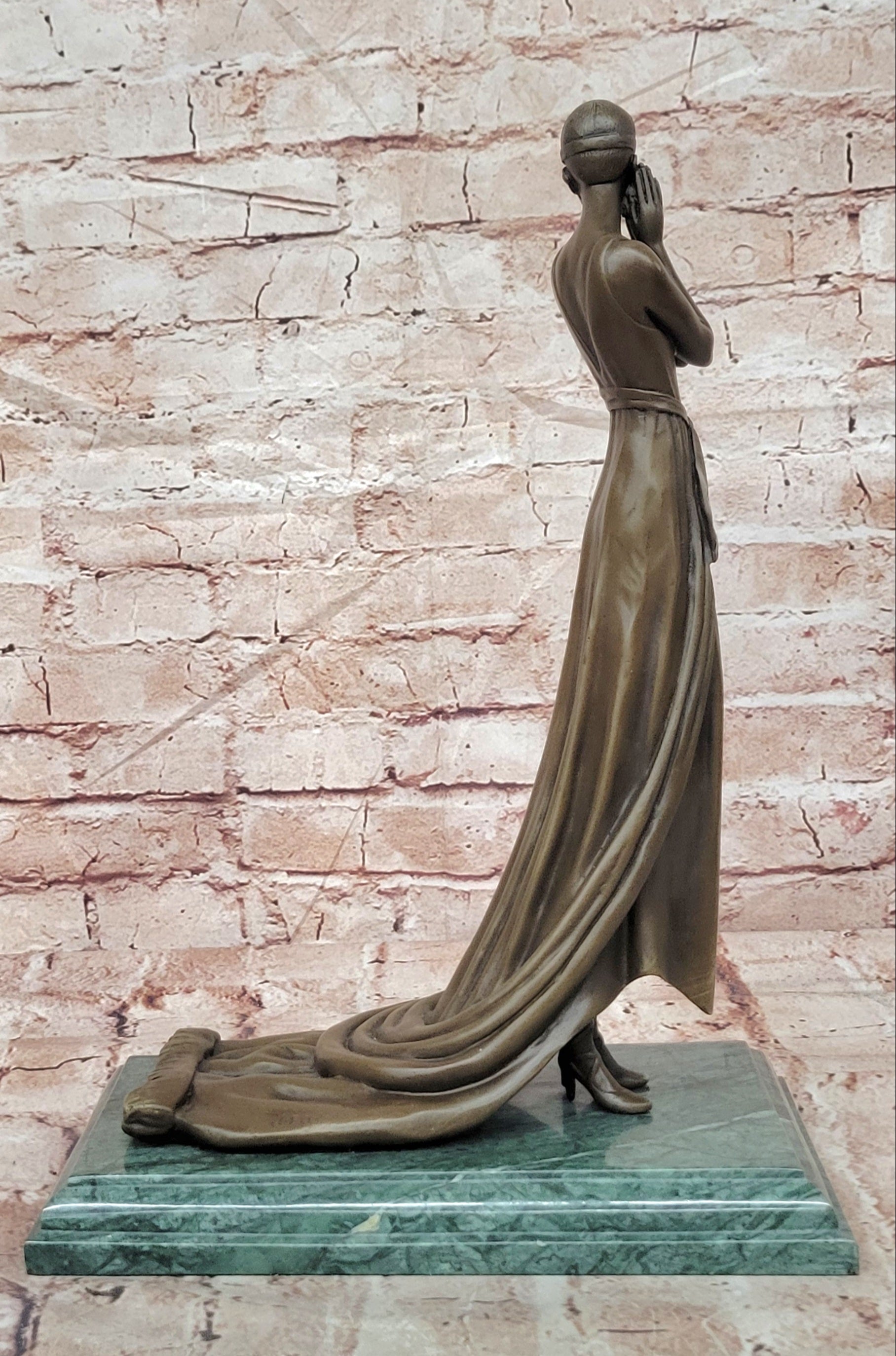 Bronze Elegant Lady Statue Signed J Erte Art Deco Figurine Artwork Art