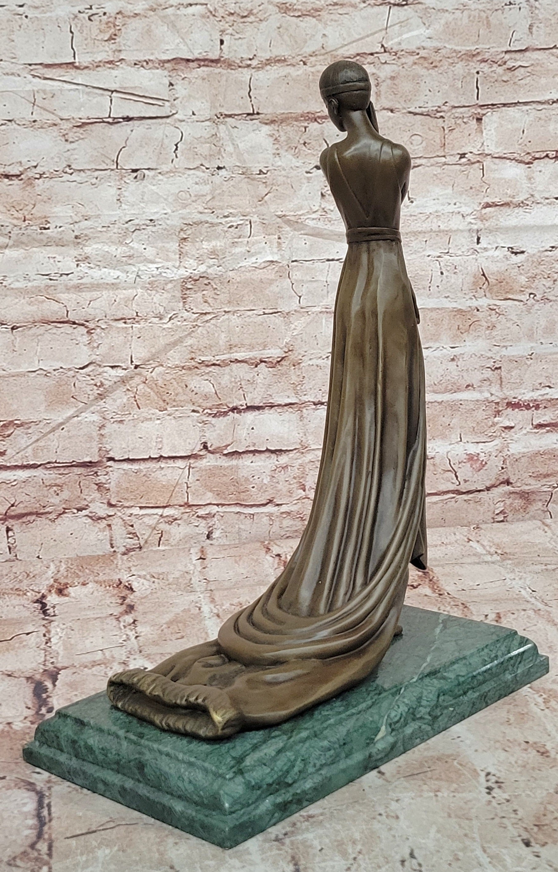Bronze Elegant Lady Statue Signed J Erte Art Deco Figurine Artwork Art