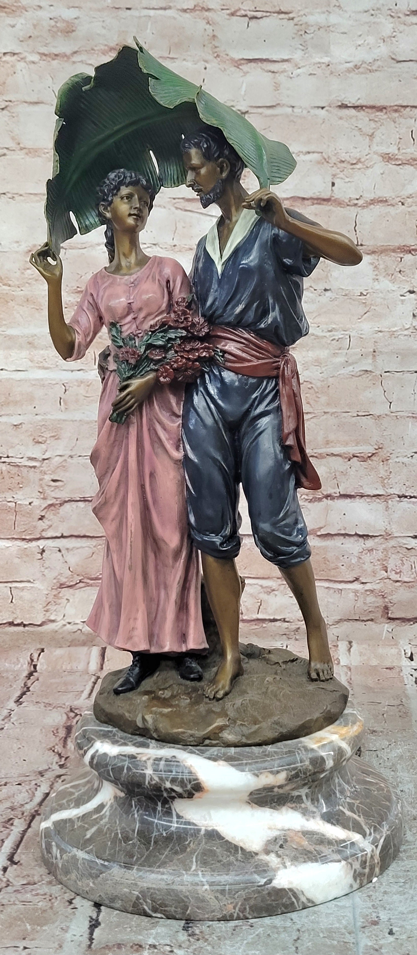 Belleuse Bronze Couple Statue Special Patina Romantic Fine Art Figurine