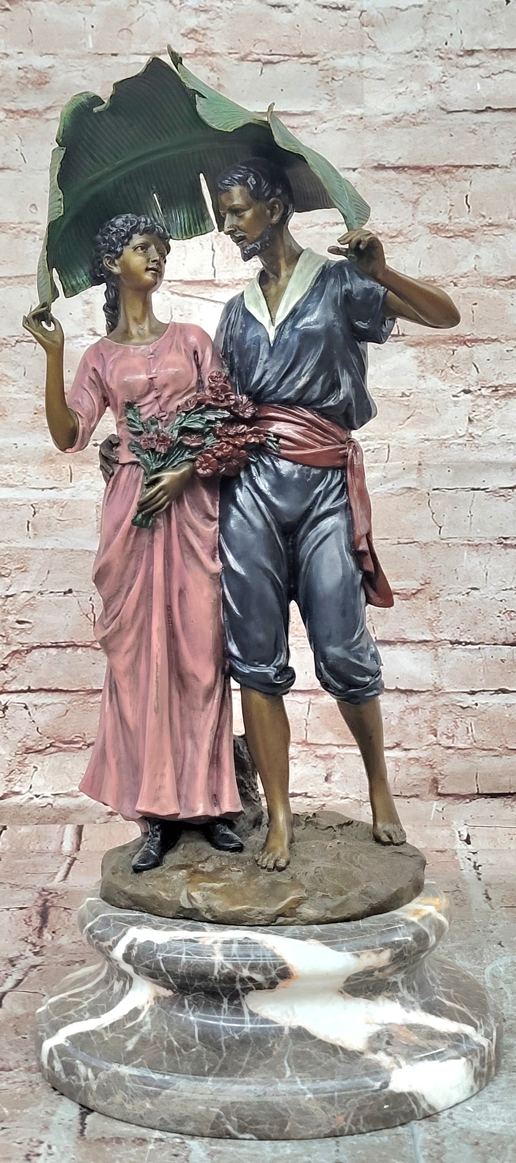 Belleuse Bronze Couple Statue Special Patina Romantic Fine Art Figurine