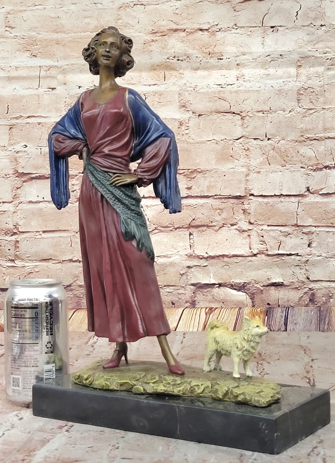 Collectible J.Erte Art Deco Bronze Statue of Lady with Dog Home Office Decoration