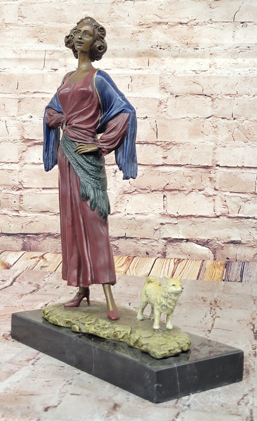 Collectible J.Erte Art Deco Bronze Statue of Lady with Dog Home Office Decoration