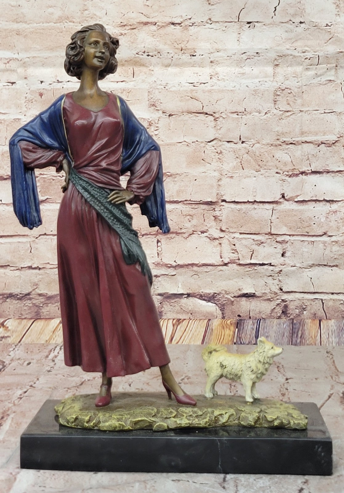 Collectible J.Erte Art Deco Bronze Statue of Lady with Dog Home Office Decoration
