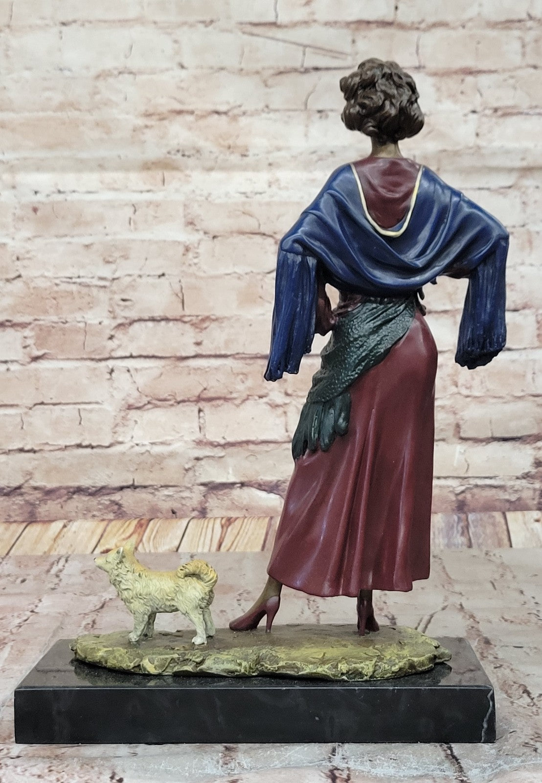 Collectible J.Erte Art Deco Bronze Statue of Lady with Dog Home Office Decoration