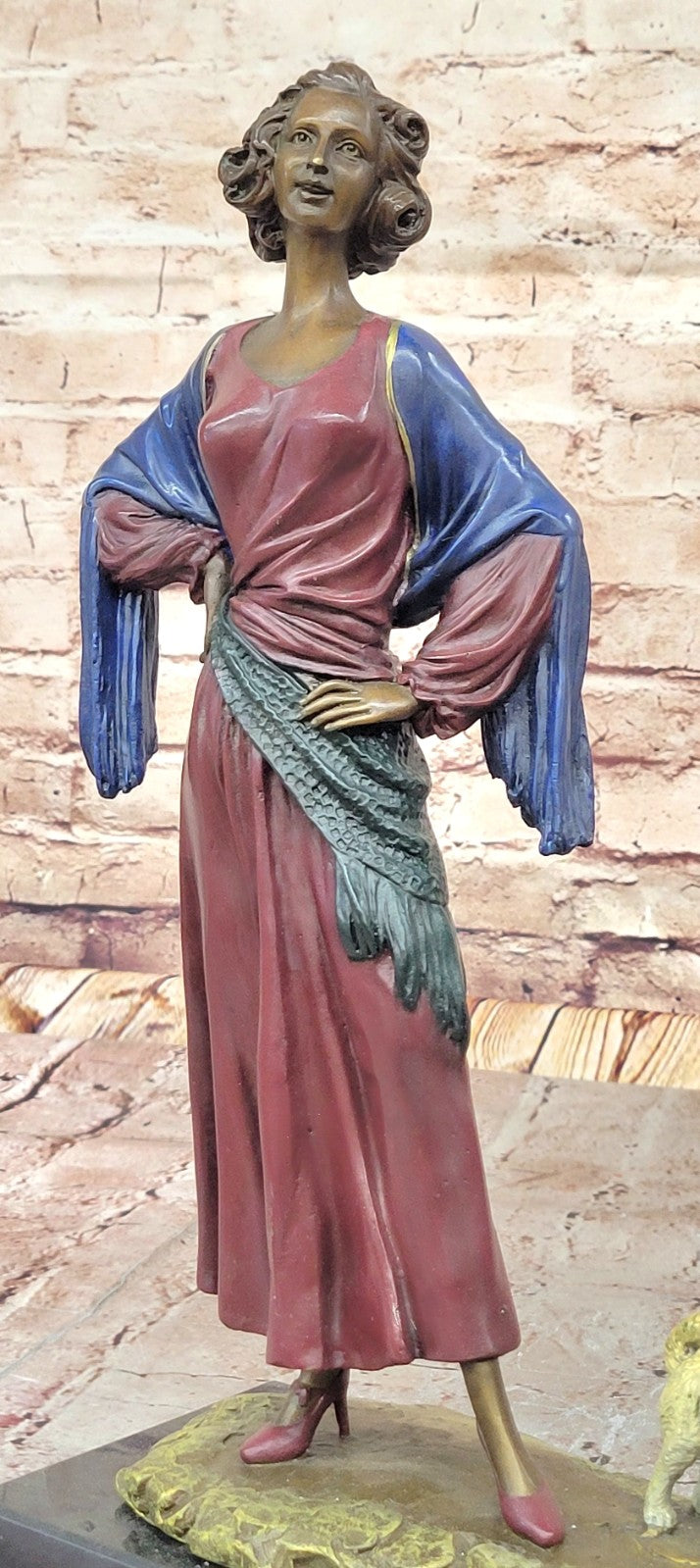 Collectible J.Erte Art Deco Bronze Statue of Lady with Dog Home Office Decoration