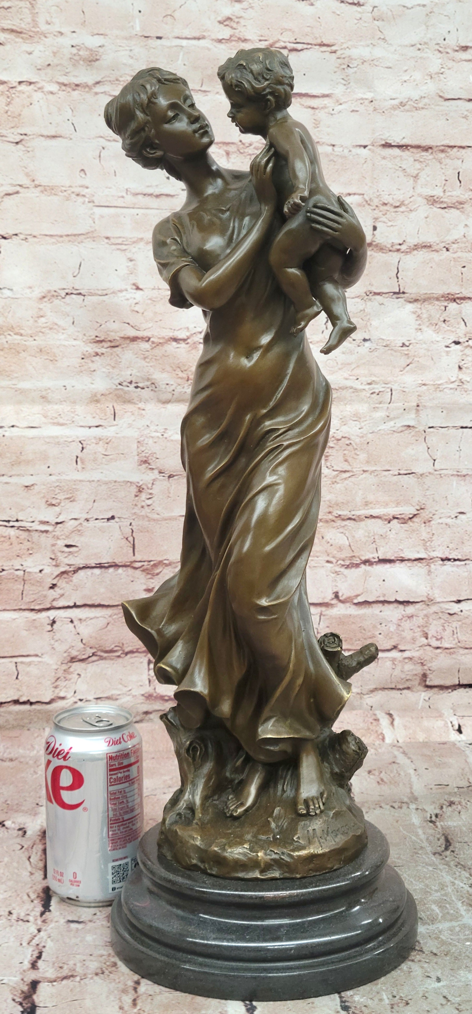 Bronze Family Sculpture Signed Moreau Mother and Child Collectible Art