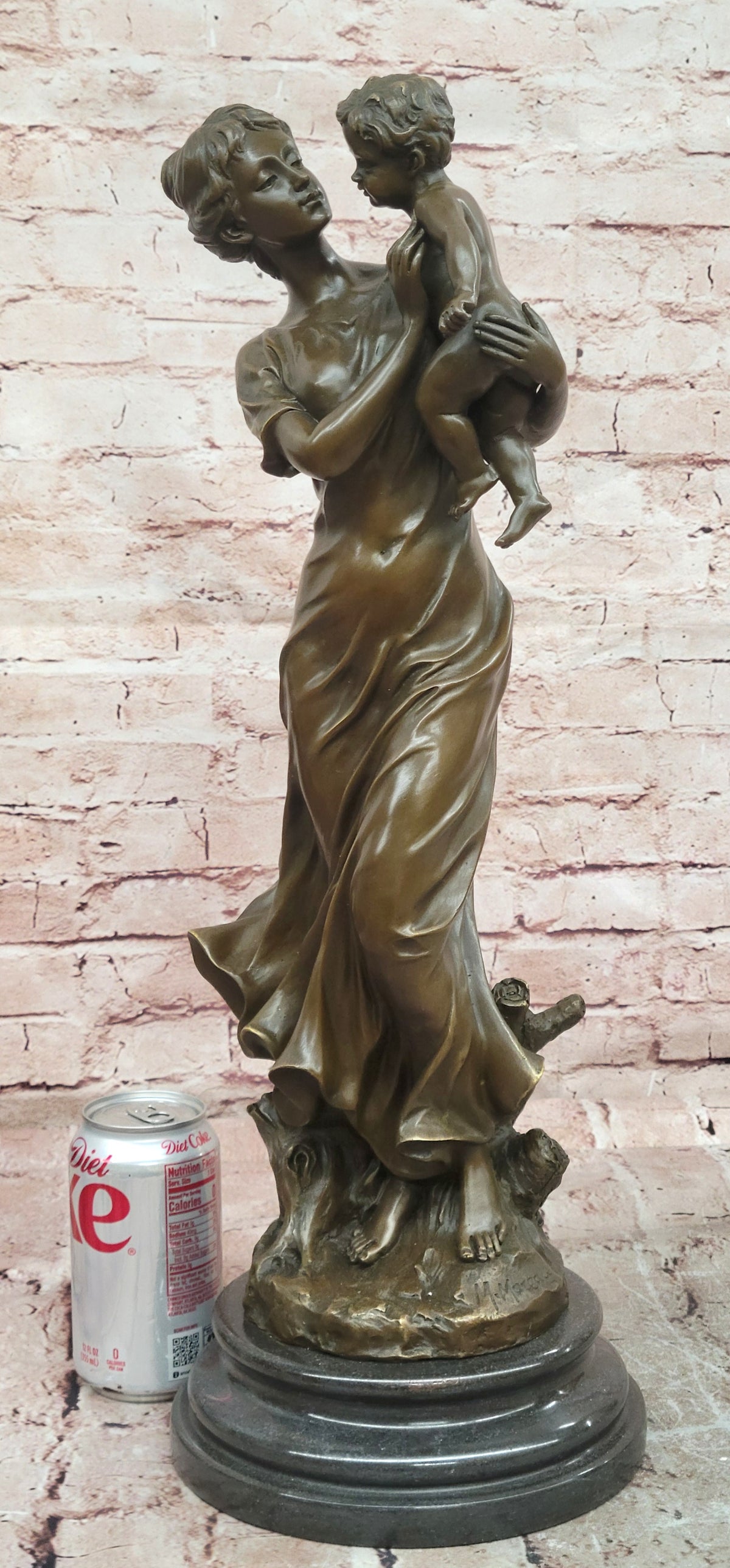 Bronze Family Sculpture Signed Moreau Mother and Child Collectible Art