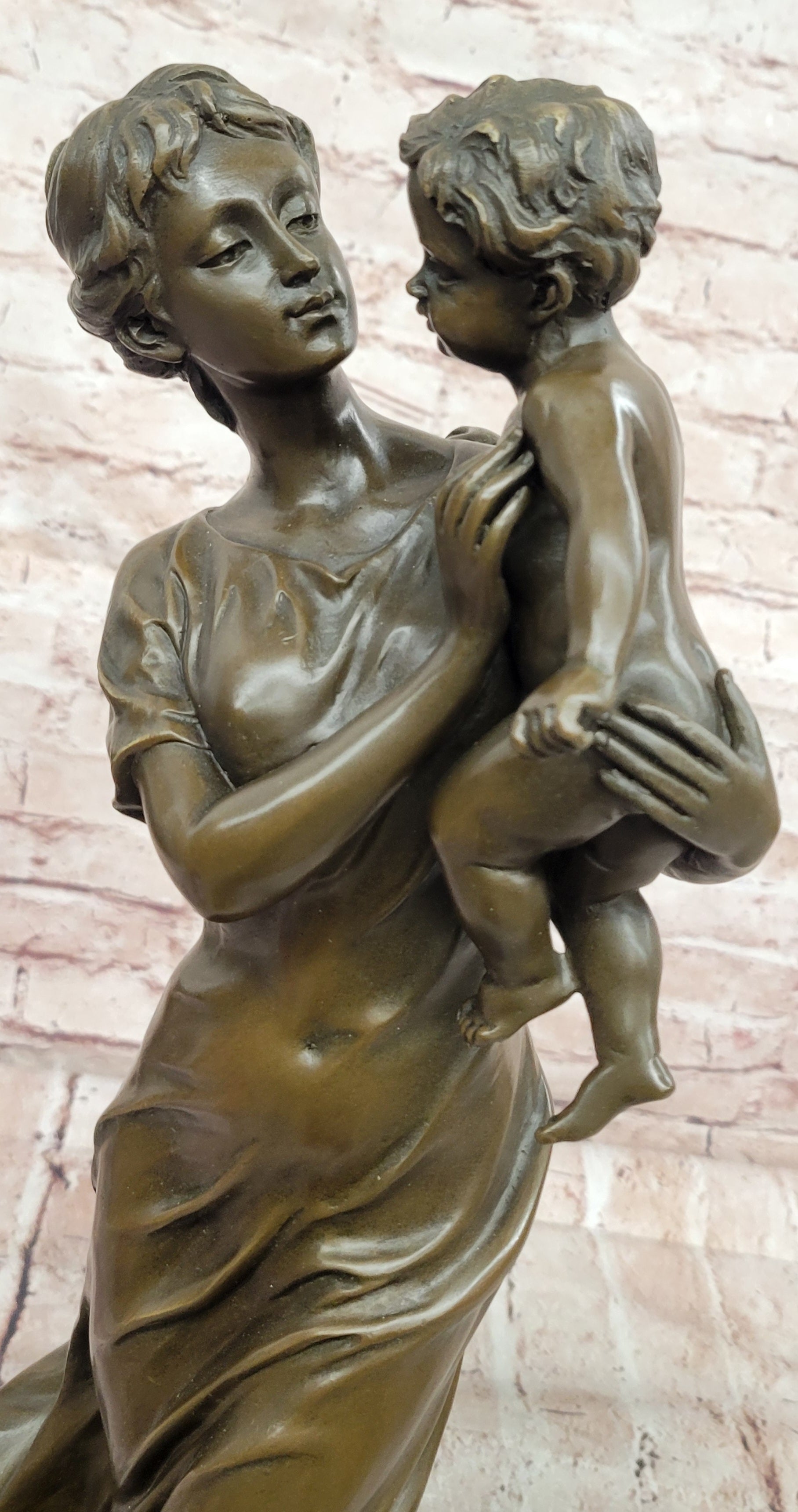 Bronze Family Sculpture Signed Moreau Mother and Child Collectible Art
