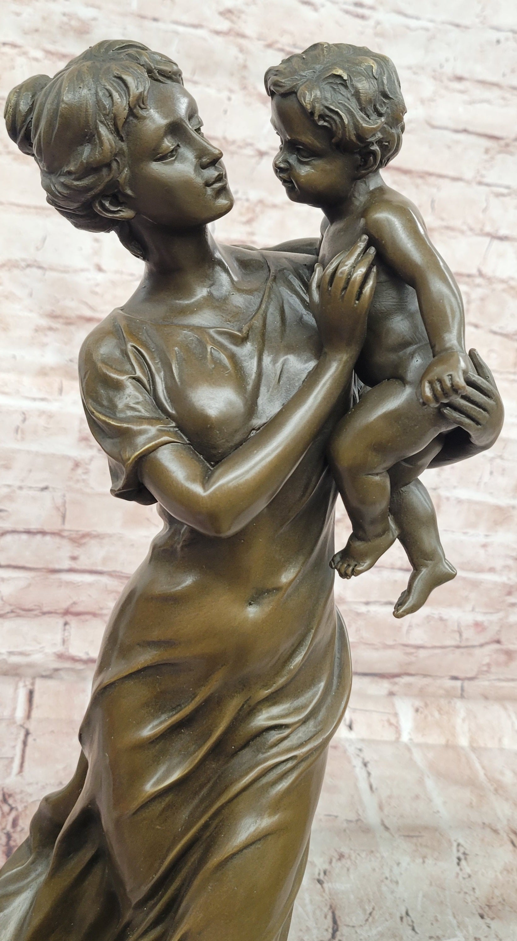 Bronze Family Sculpture Signed Moreau Mother and Child Collectible Art