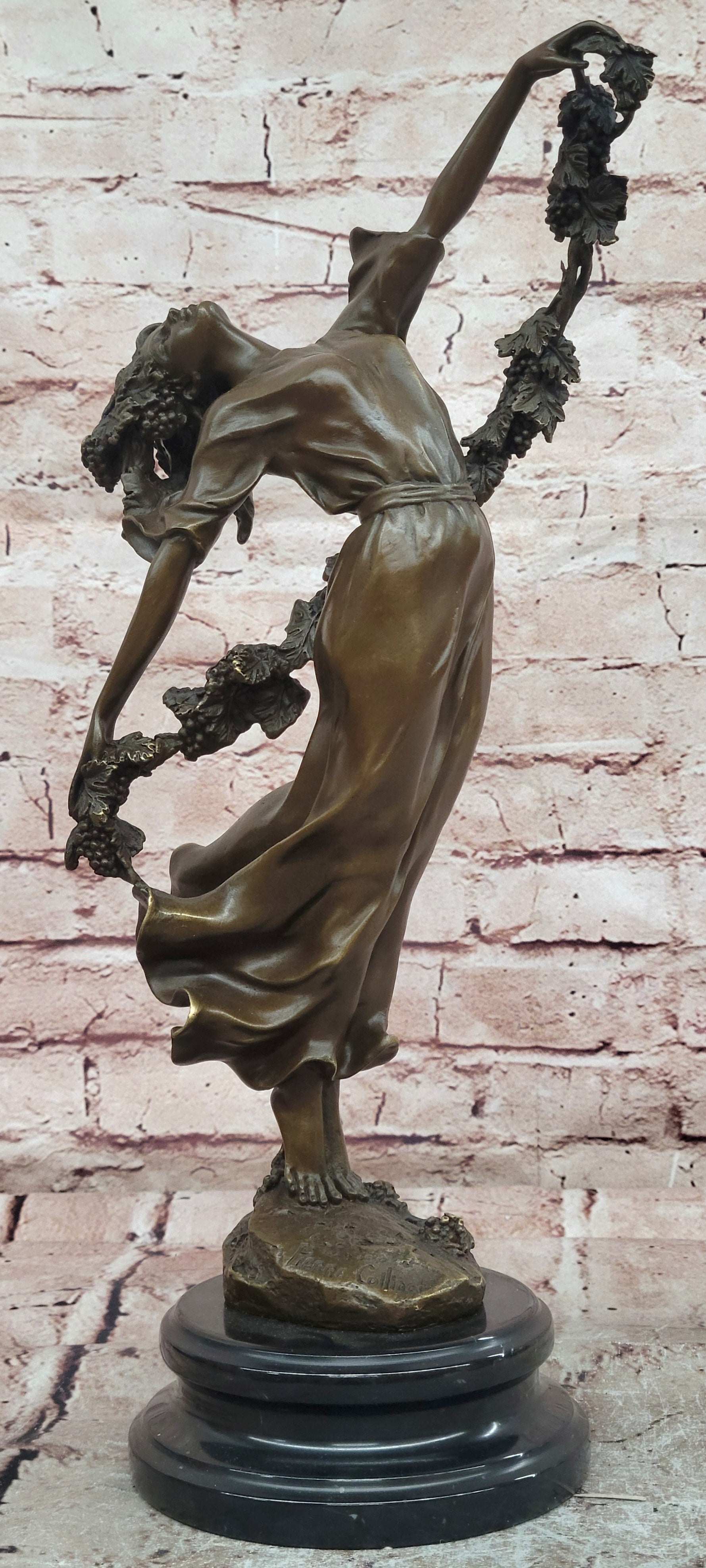 Pierre Collinet Vine Garland Woman Bronze Statue Art Deco Collectible