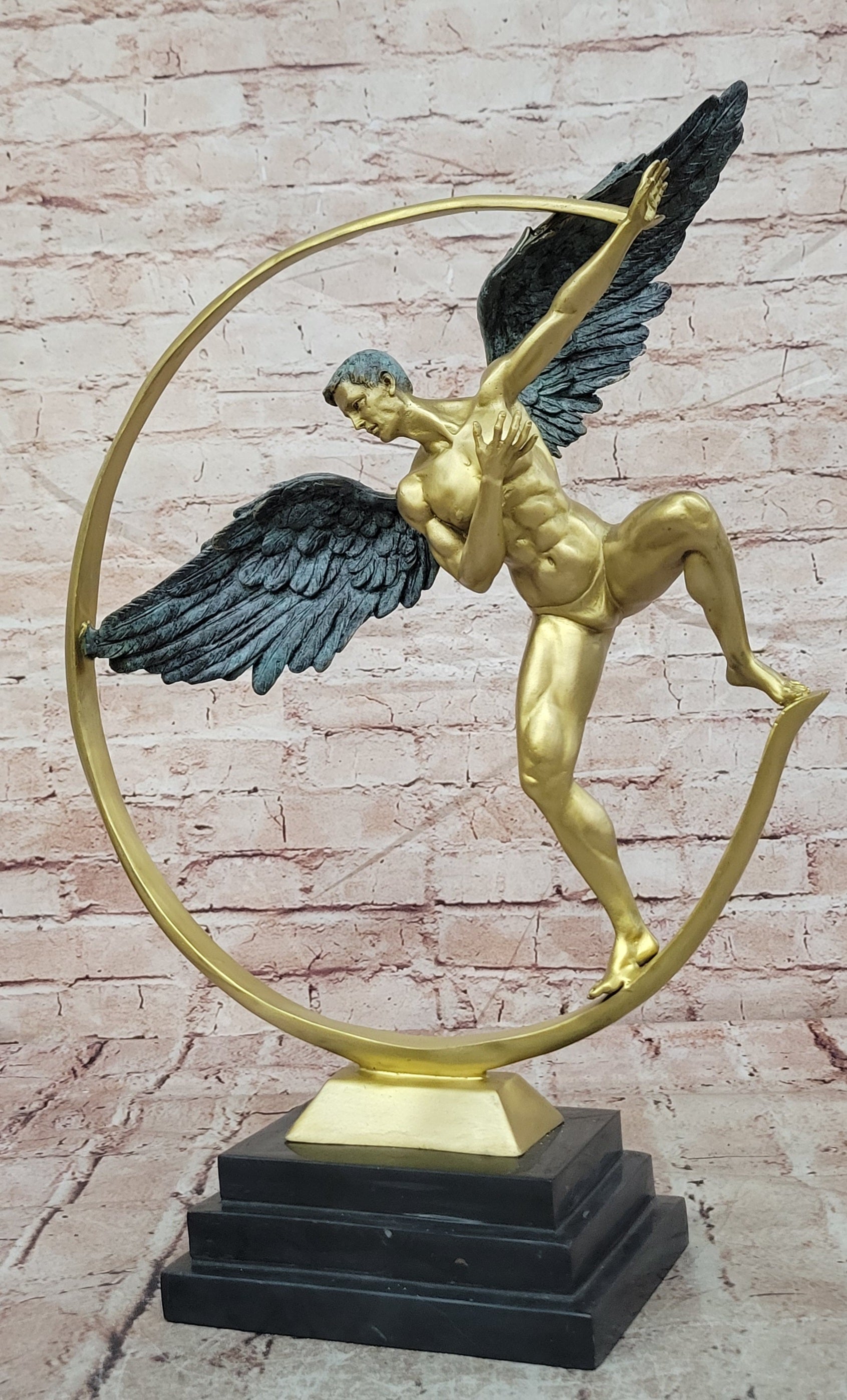 Signed Bronze Angel Sculpture Guardian Figure Contemporary Fine Art Collectible