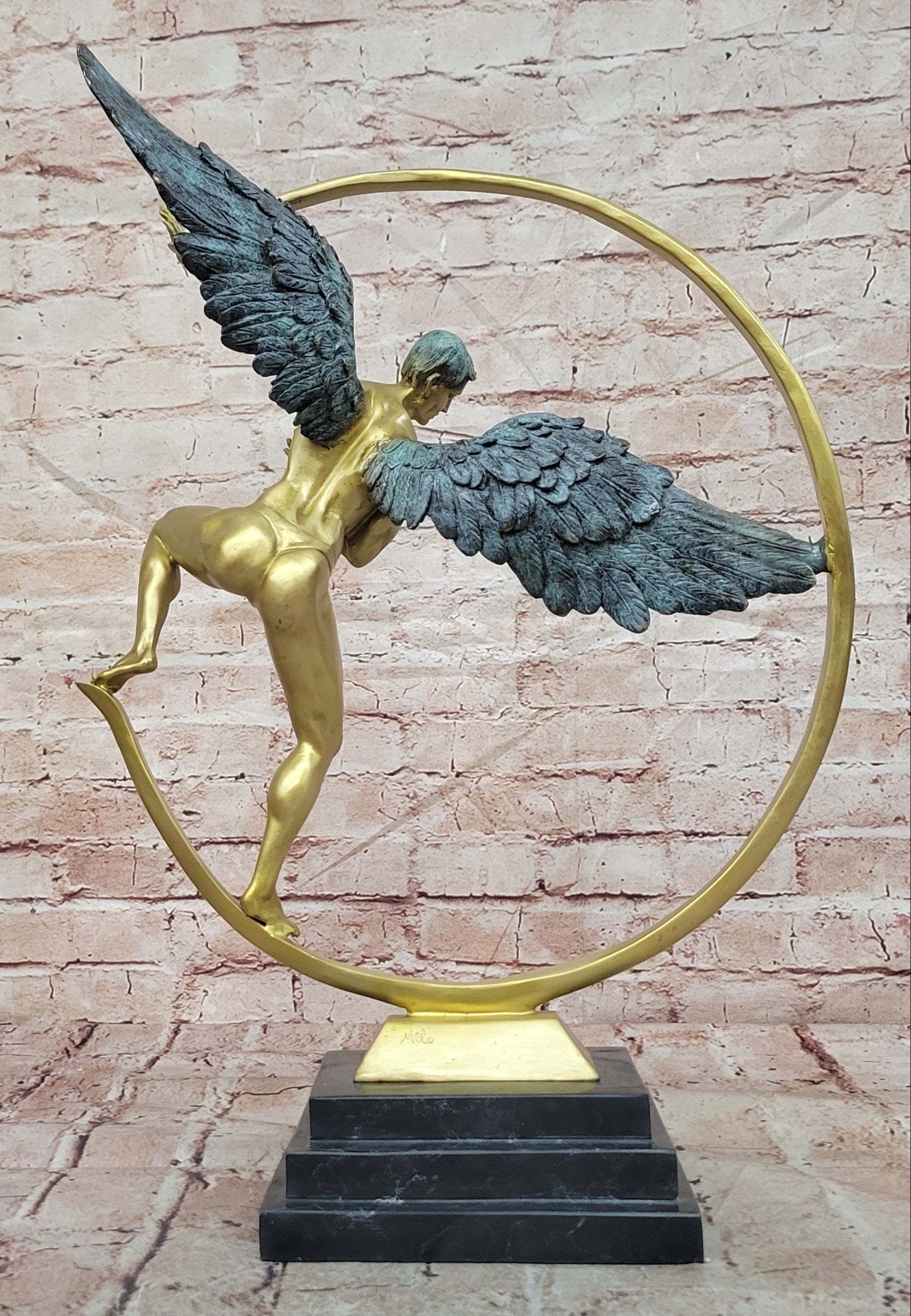 Signed Bronze Angel Sculpture Guardian Figure Contemporary Fine Art Collectible