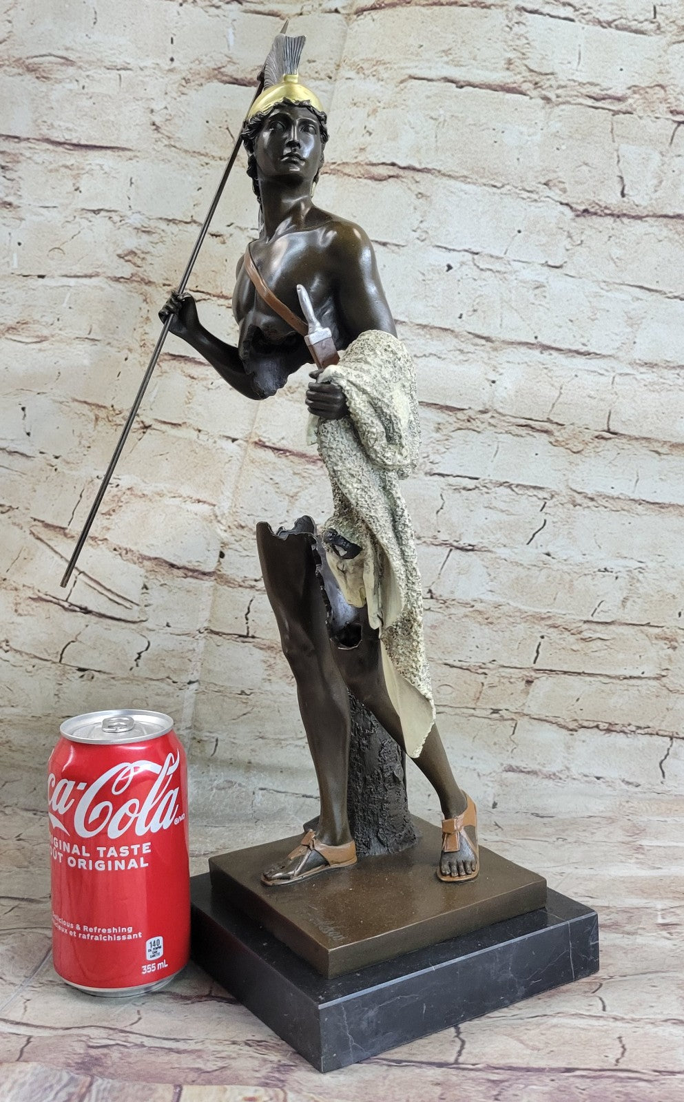 46CM Western Art Deco Bronze Marble Roman warrior Ride Horse Ornament Sculpture