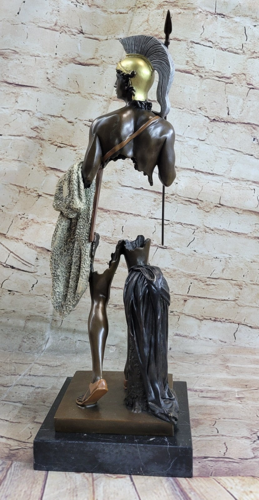 46CM Western Art Deco Bronze Marble Roman warrior Ride Horse Ornament Sculpture