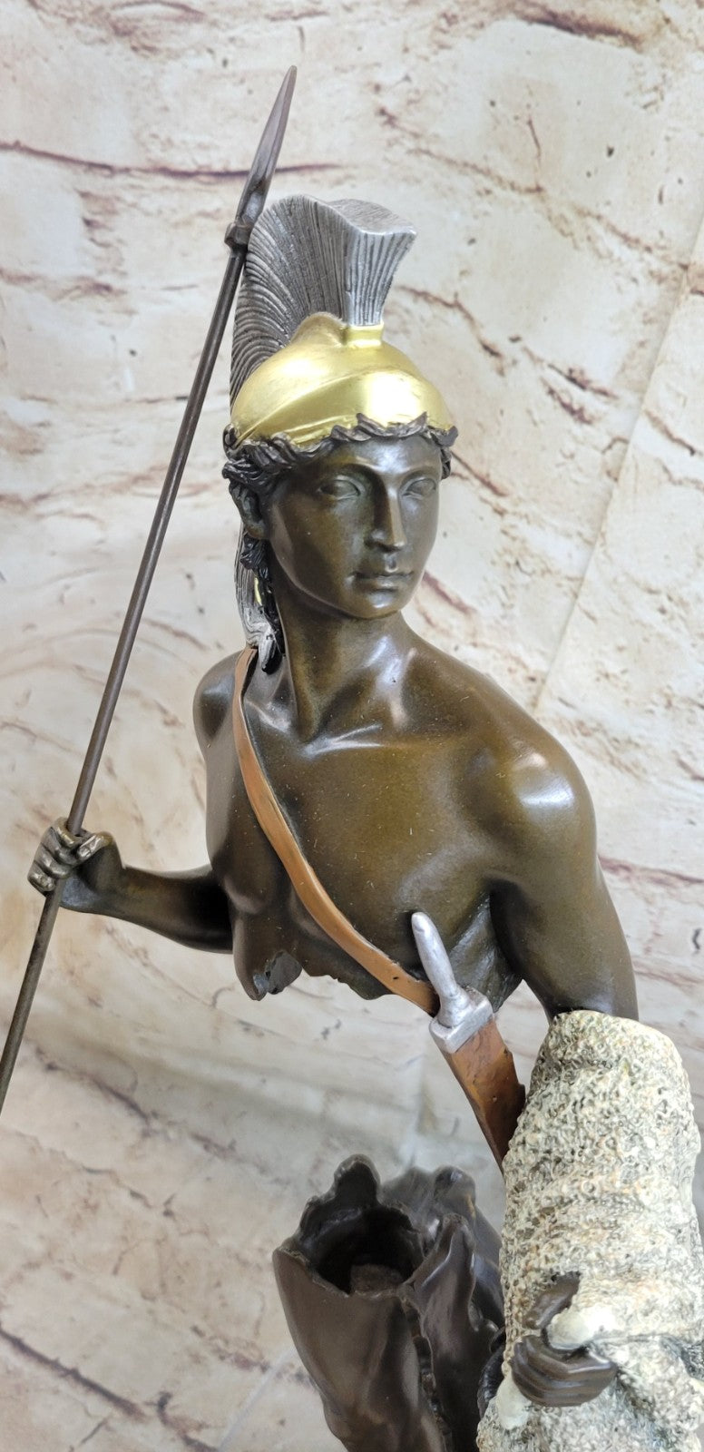 46CM Western Art Deco Bronze Marble Roman warrior Ride Horse Ornament Sculpture