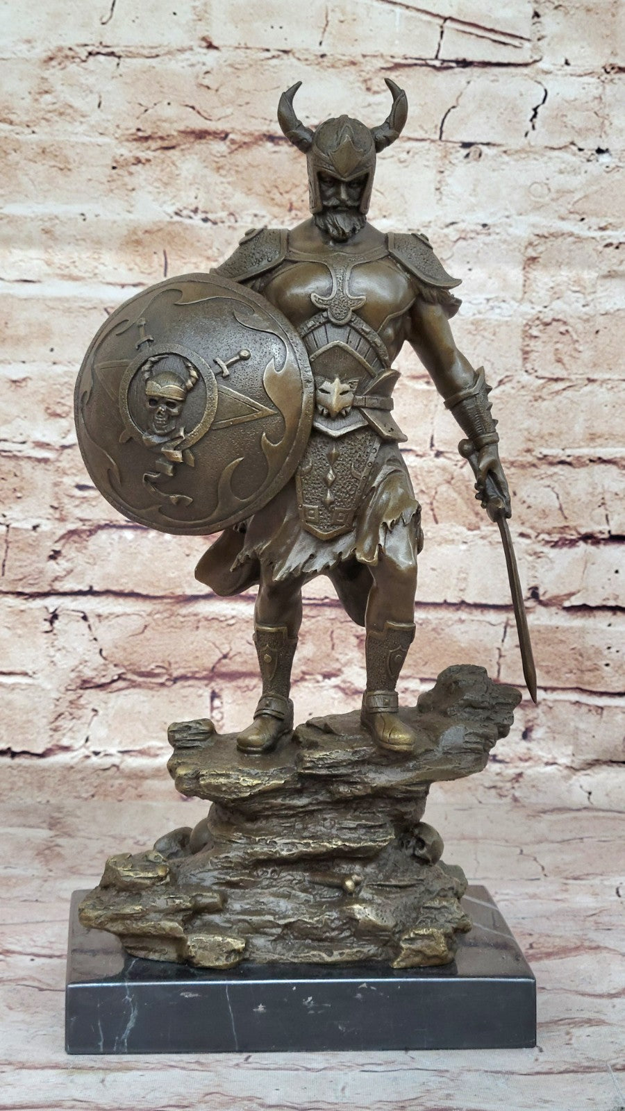 Viking Shield Warrior Norse Mythology Statue Genuine Bronze Shield Lost Wax DEAL