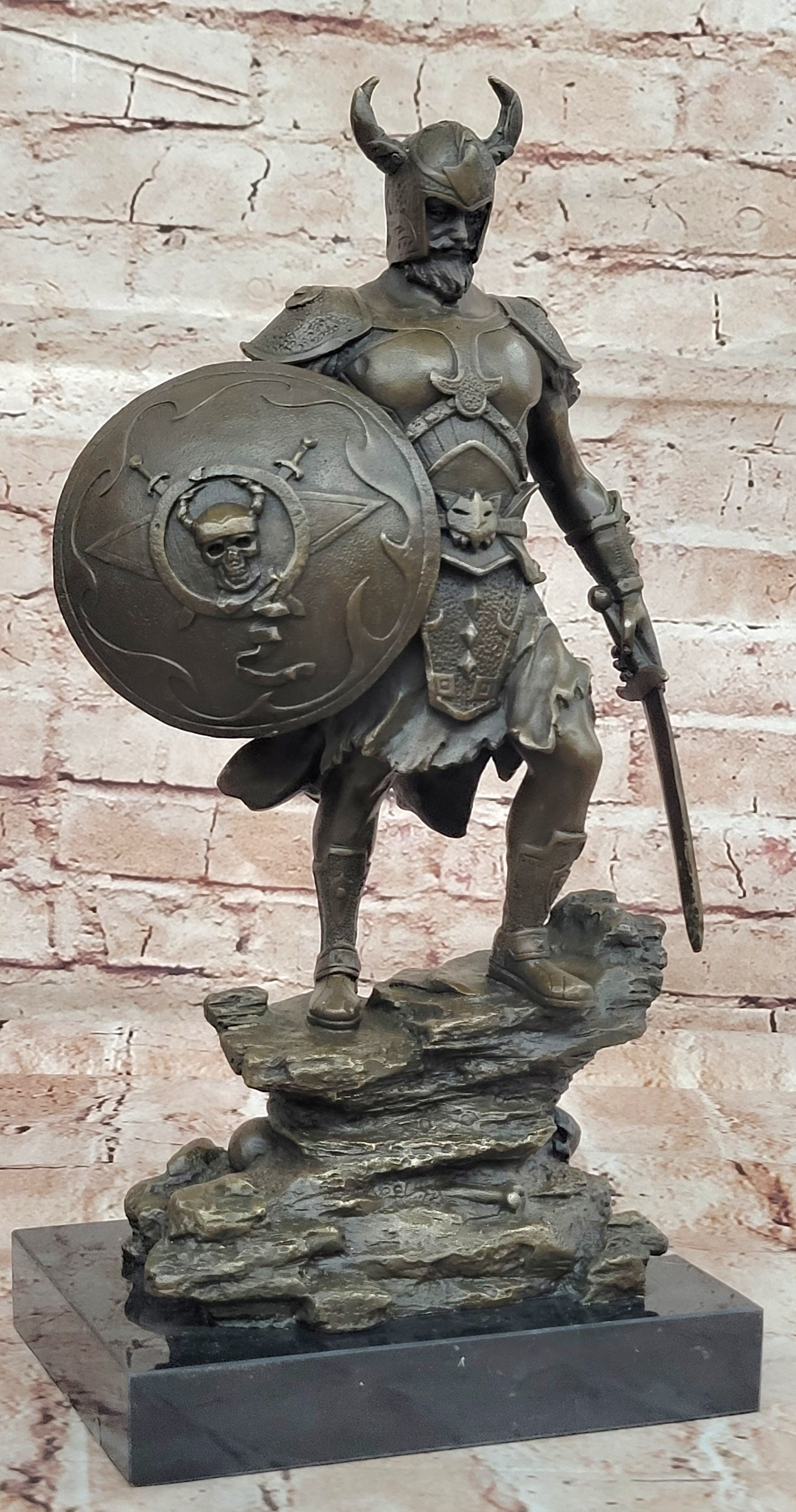 Viking Shield Warrior Norse Mythology Statue Genuine Bronze Shield Lost Wax DEAL