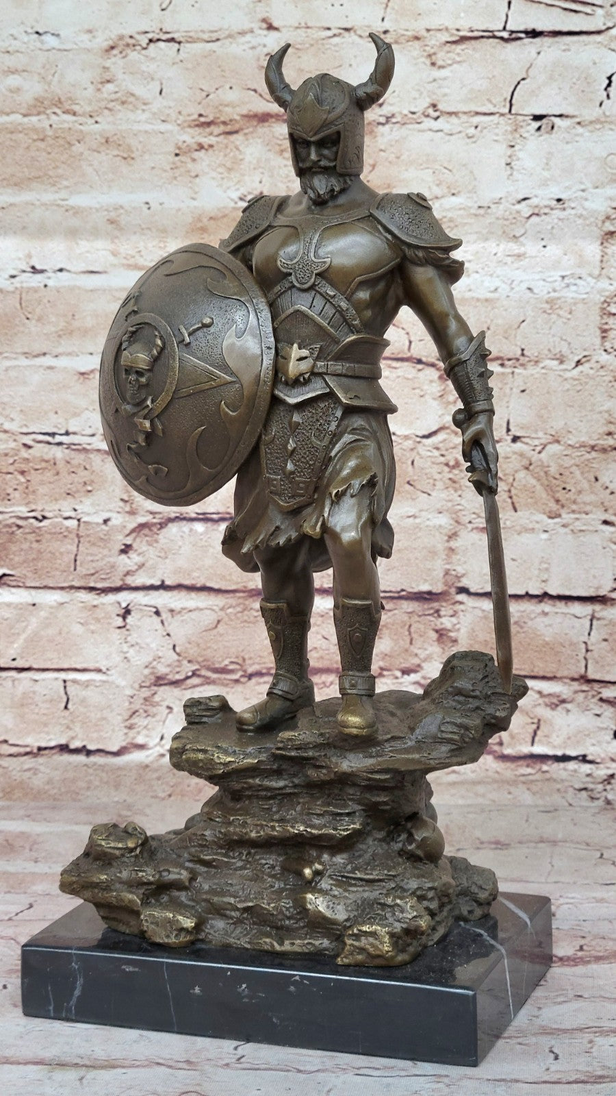 Viking Shield Warrior Norse Mythology Statue Genuine Bronze Shield Lost Wax DEAL