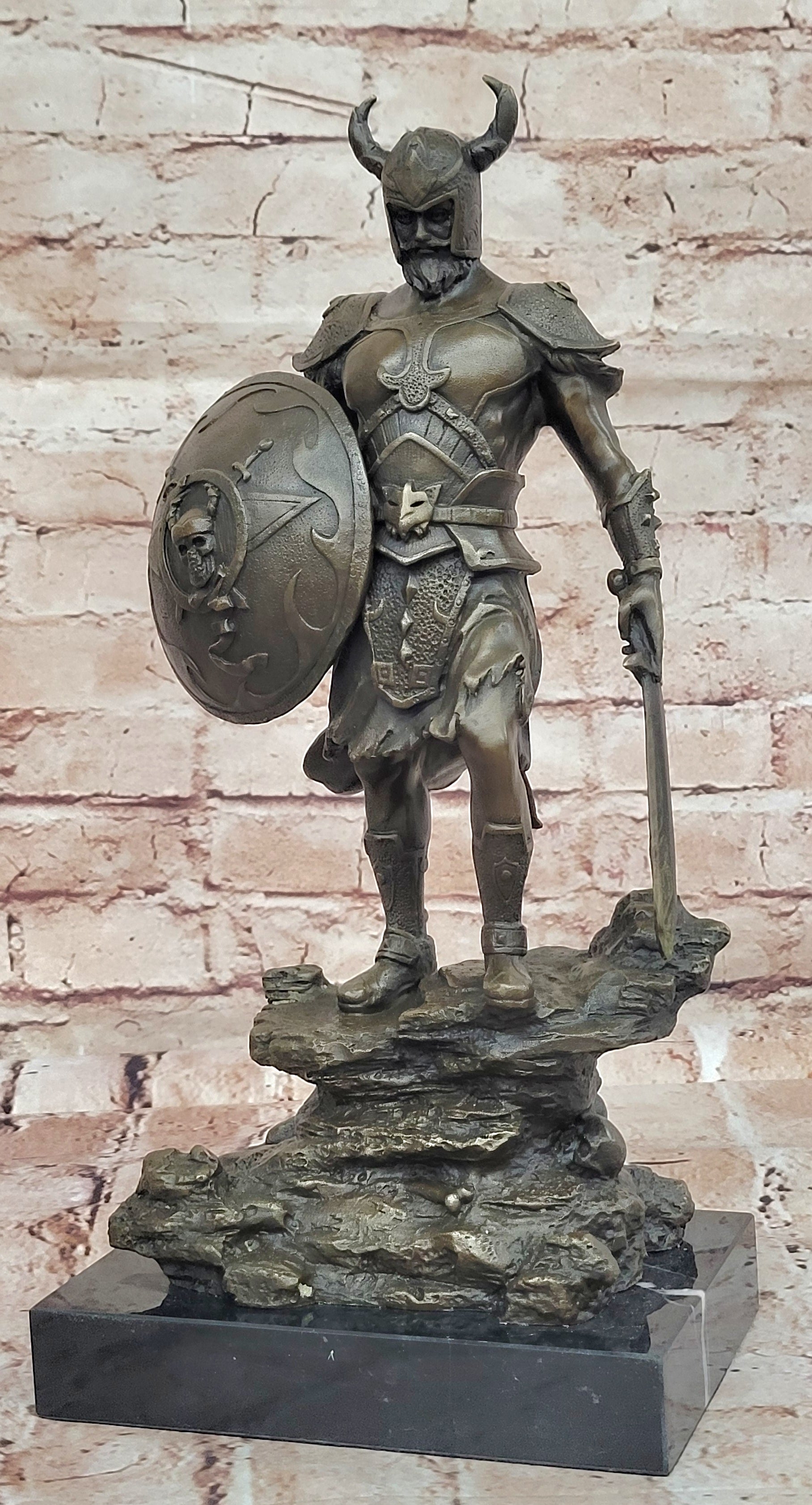 Viking Shield Warrior Norse Mythology Statue Genuine Bronze Shield Lost Wax DEAL