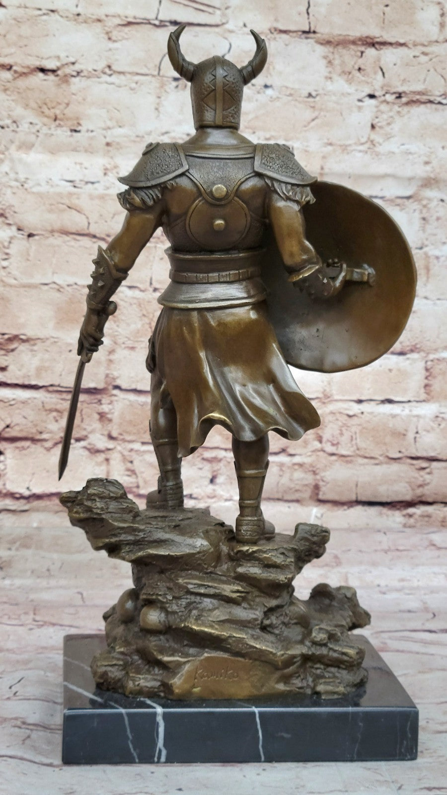 Viking Shield Warrior Norse Mythology Statue Genuine Bronze Shield Lost Wax DEAL