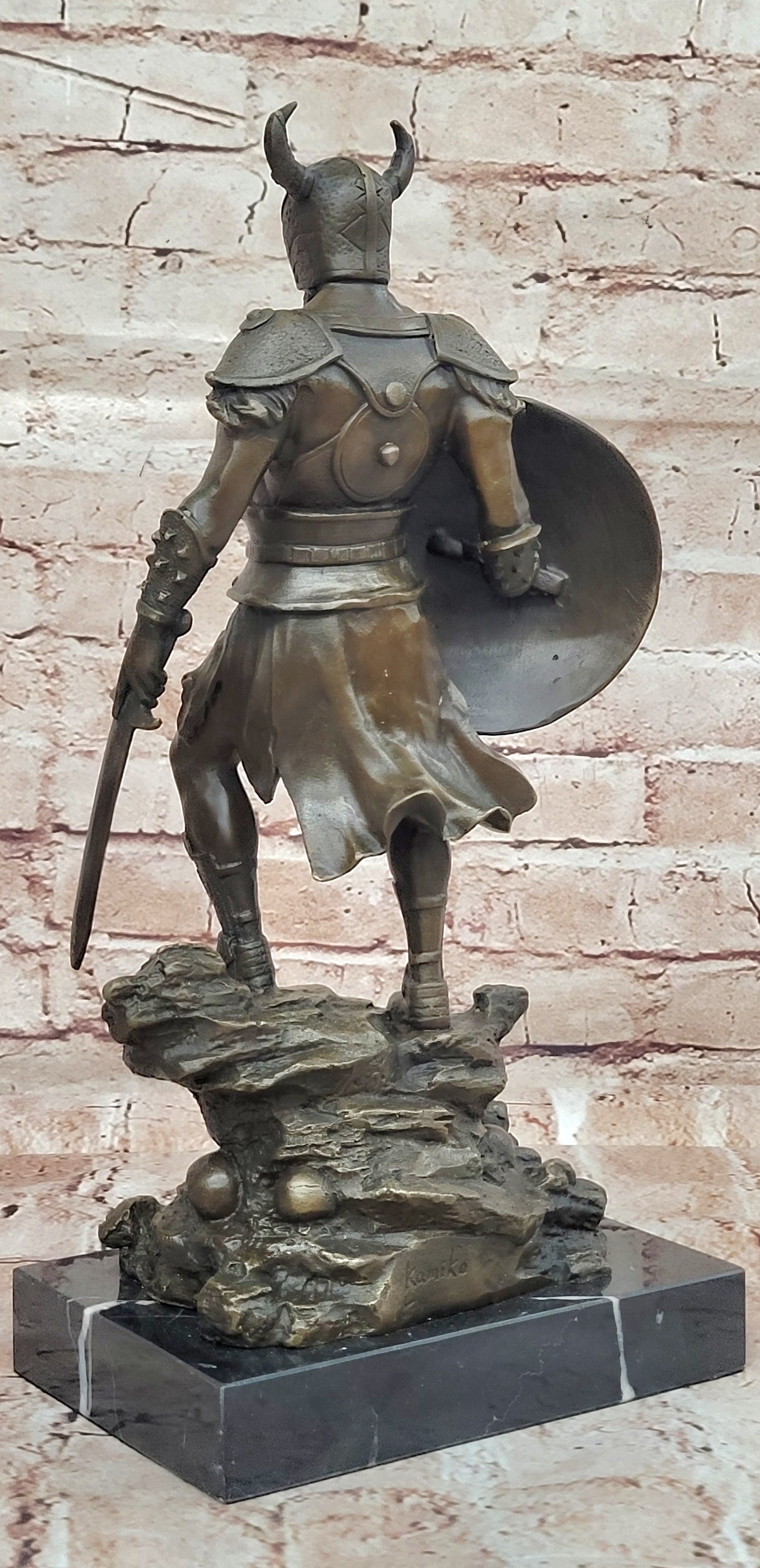 Viking Shield Warrior Norse Mythology Statue Genuine Bronze Shield Lost Wax DEAL