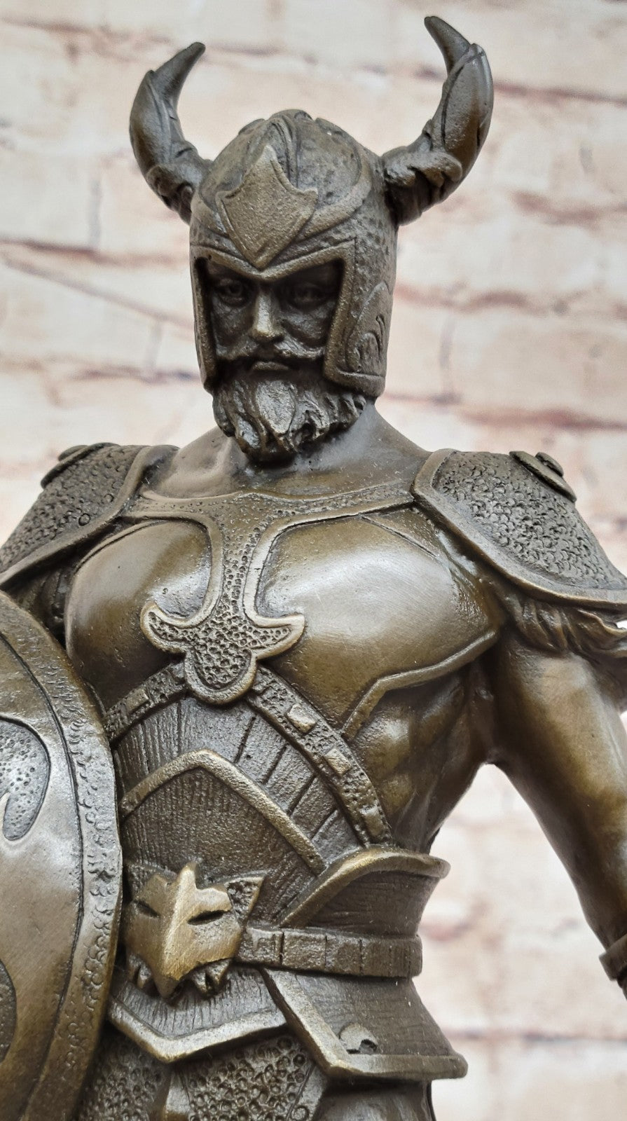 Viking Shield Warrior Norse Mythology Statue Genuine Bronze Shield Lost Wax DEAL