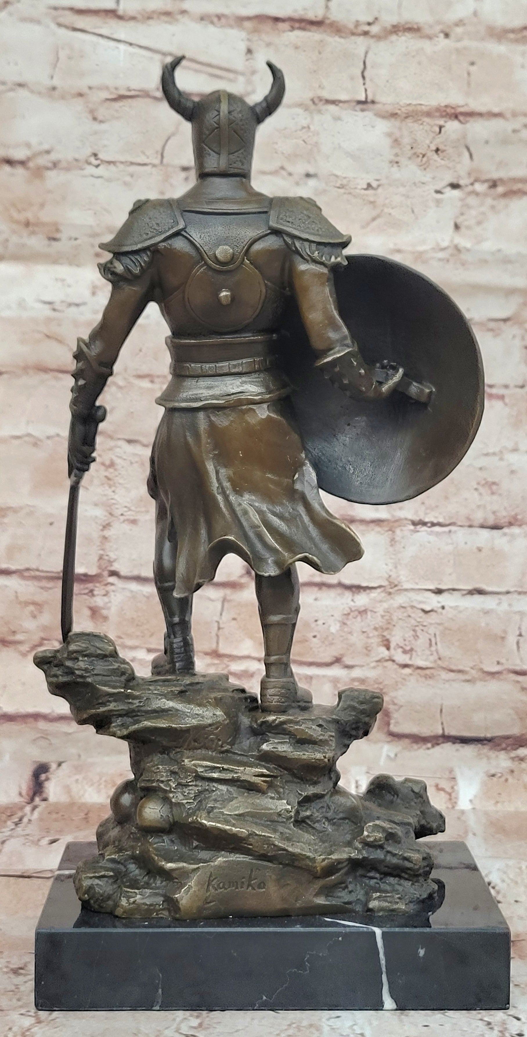 Viking Shield Warrior Norse Mythology Statue Genuine Bronze Shield Lost Wax DEAL