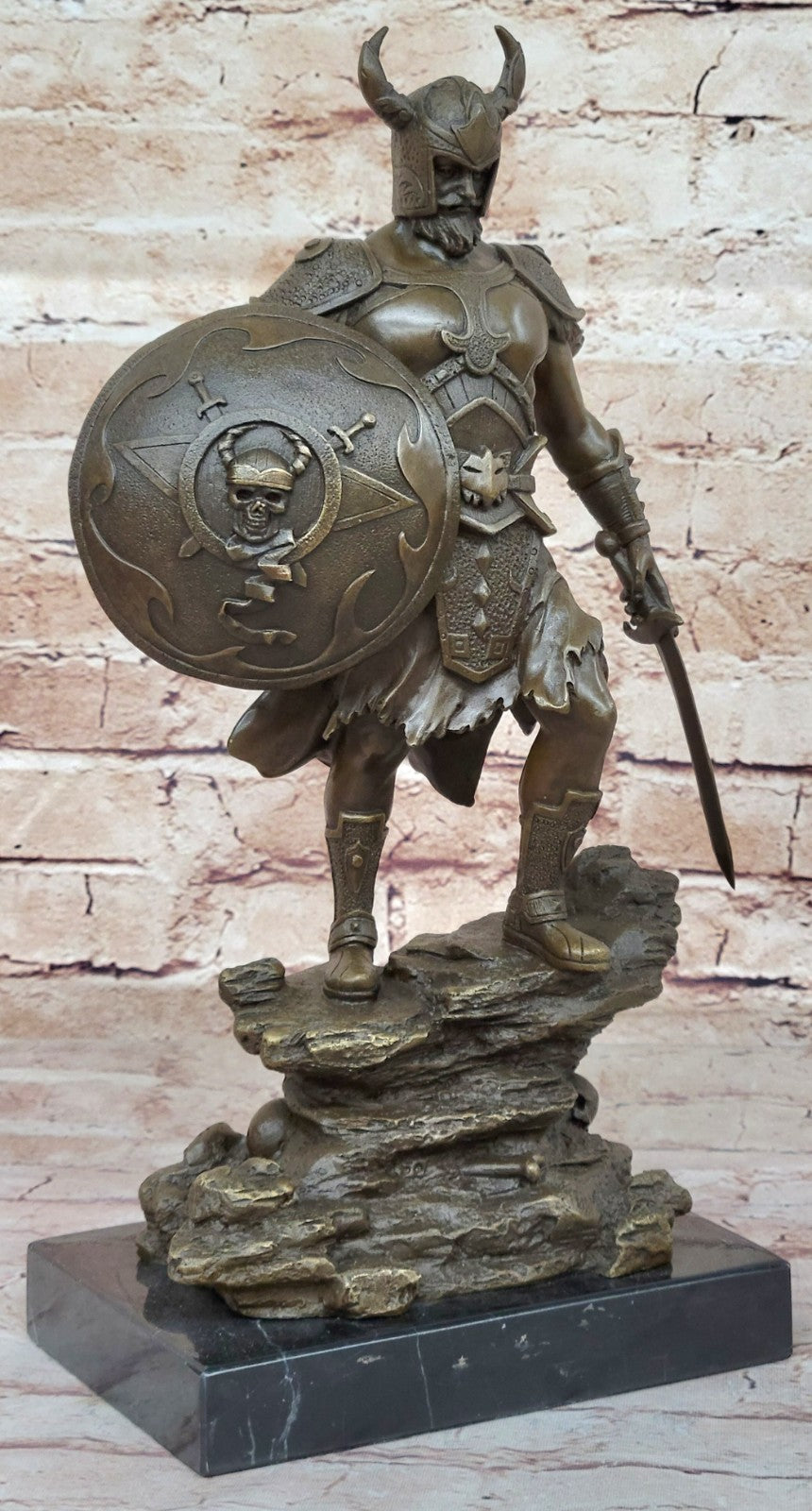 Viking Shield Warrior Norse Mythology Statue Genuine Bronze Shield Lost Wax DEAL