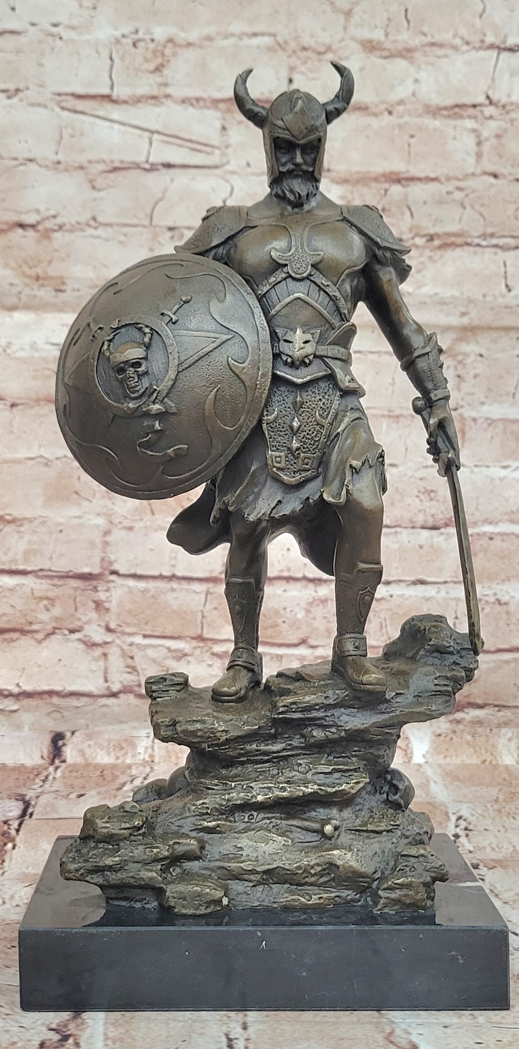 Viking Shield Warrior Norse Mythology Statue Genuine Bronze Shield Lost Wax DEAL