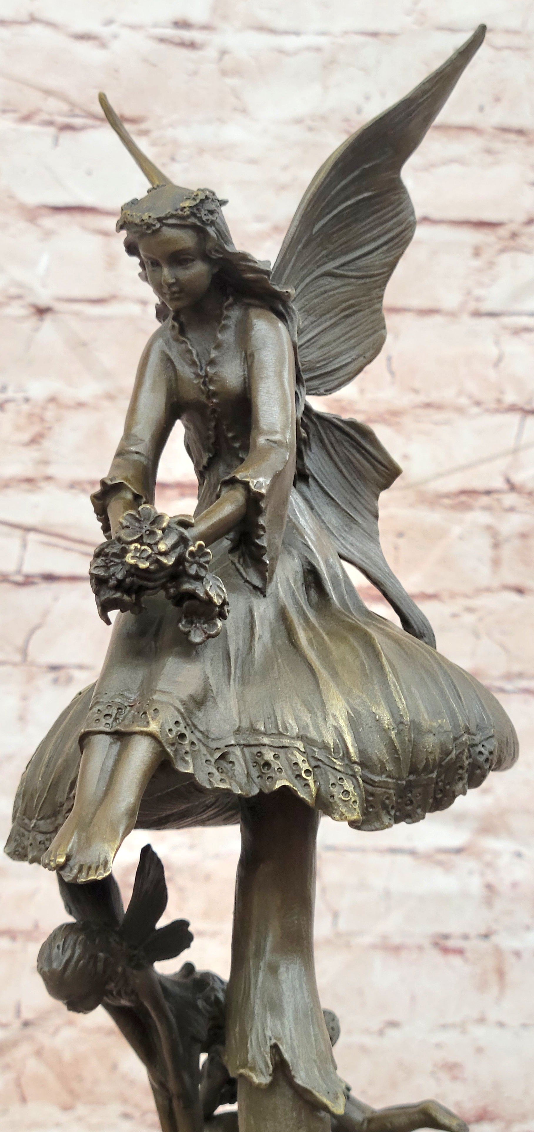 Bronze Elves on Mushrooms Statue Fantasy Woodland Fine Art Sculpture Decor