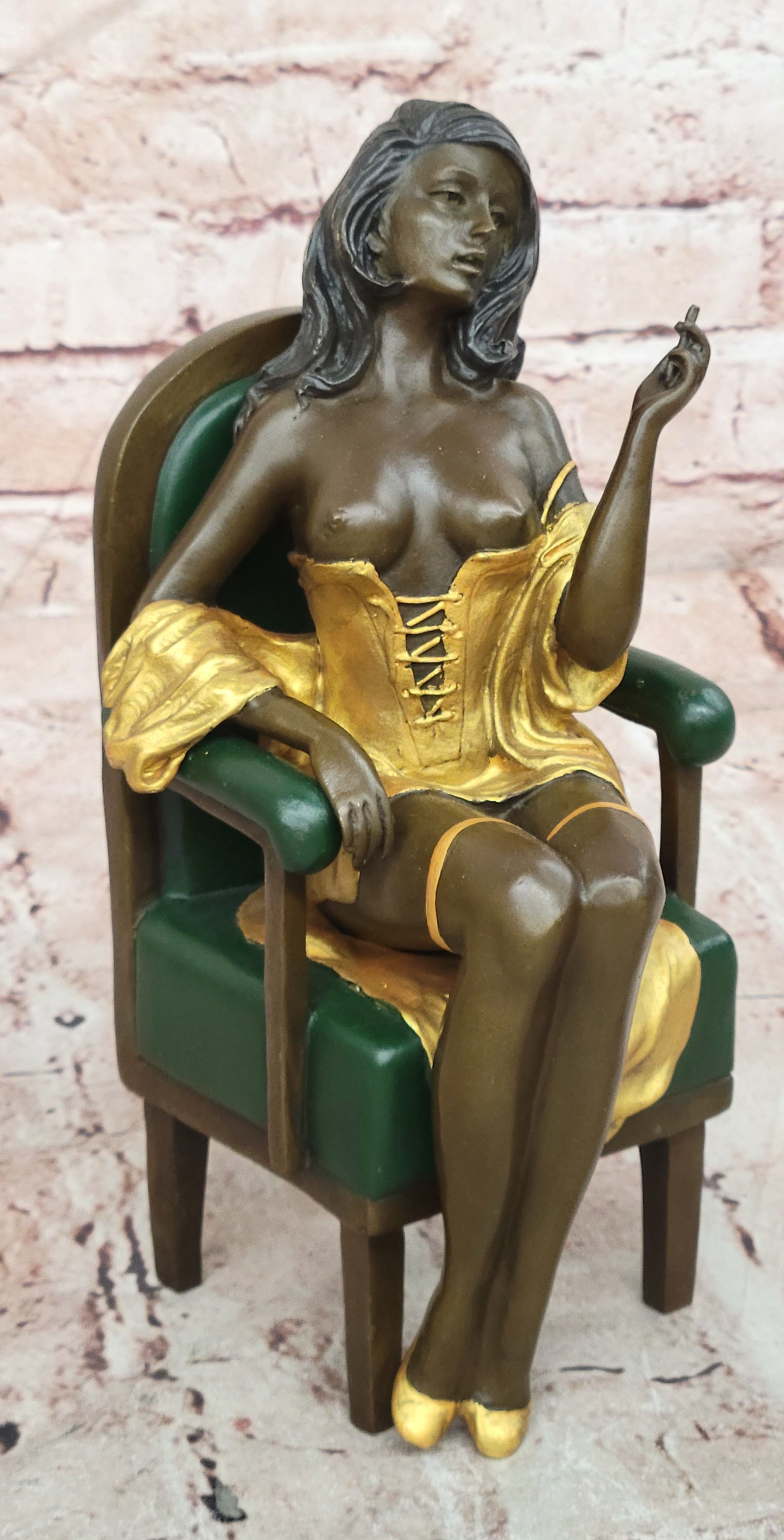Milo Bronze Woman Figurine on Chair Contemporary Fine Art Collectible Statue