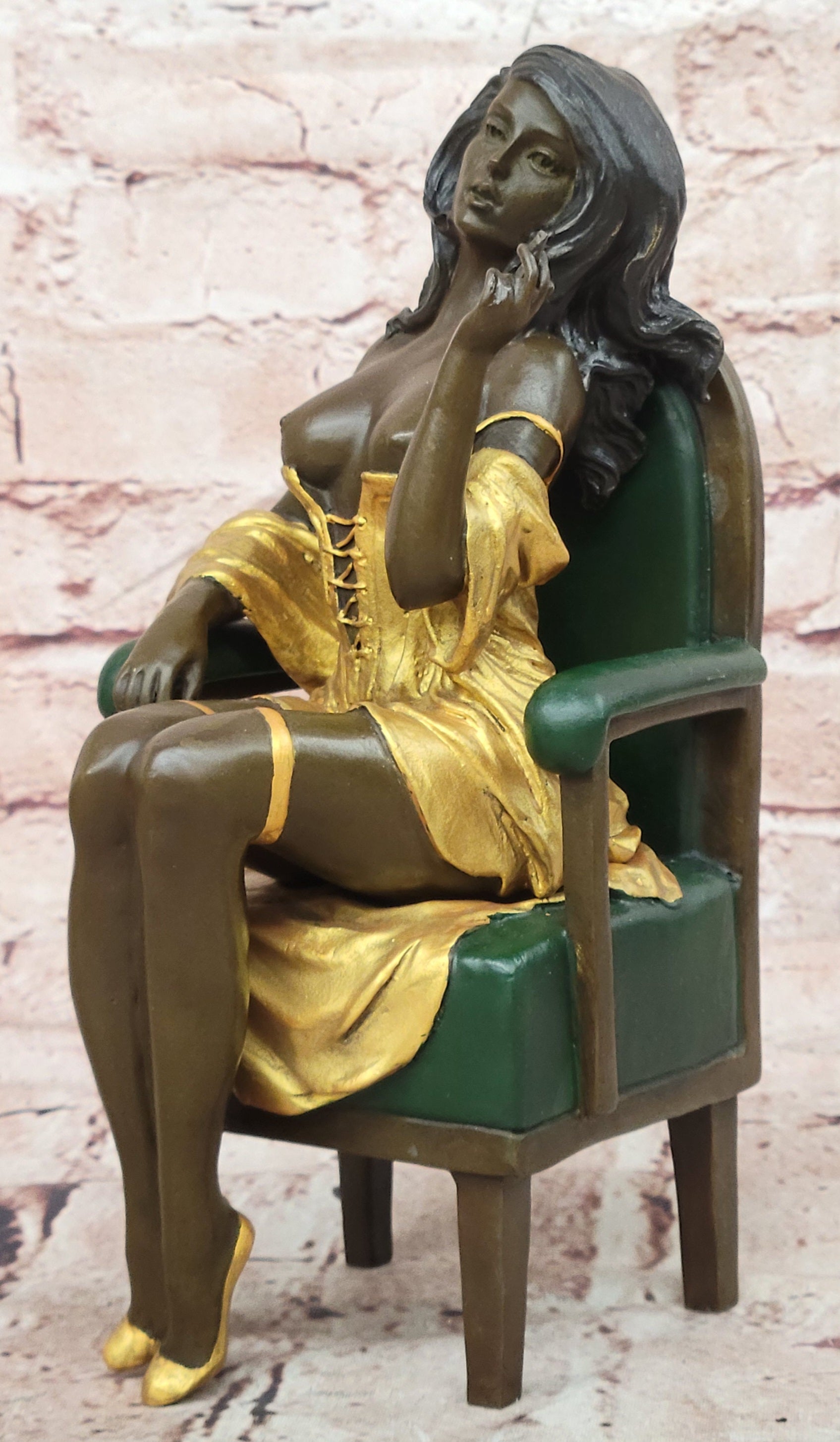 Milo Bronze Woman Figurine on Chair Contemporary Fine Art Collectible Statue