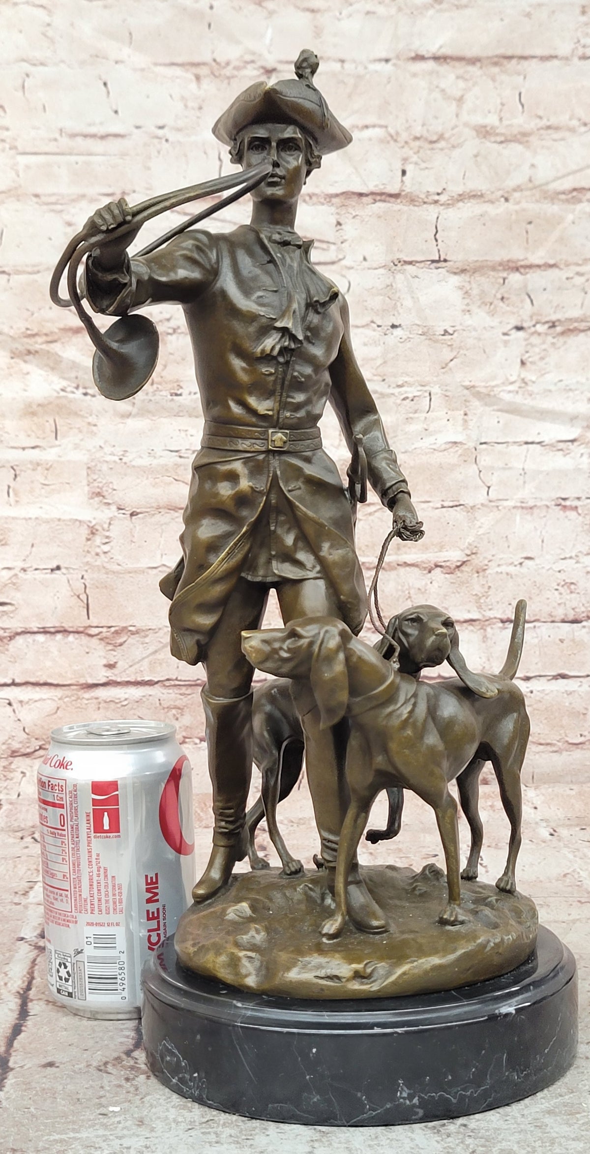 Bronze Hunter and Hound Dogs Sculpture Signed Moreau Fine Art Statue Large