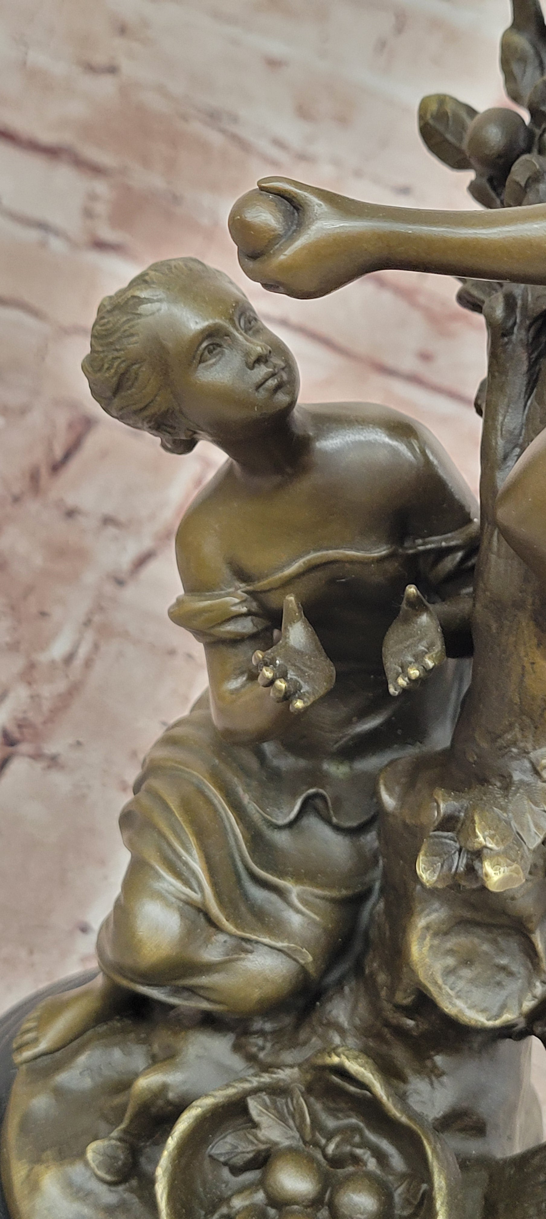 Bronze Tree Scene Sculpture Children Picking Fruit Signed Moreau Fine Art Statue