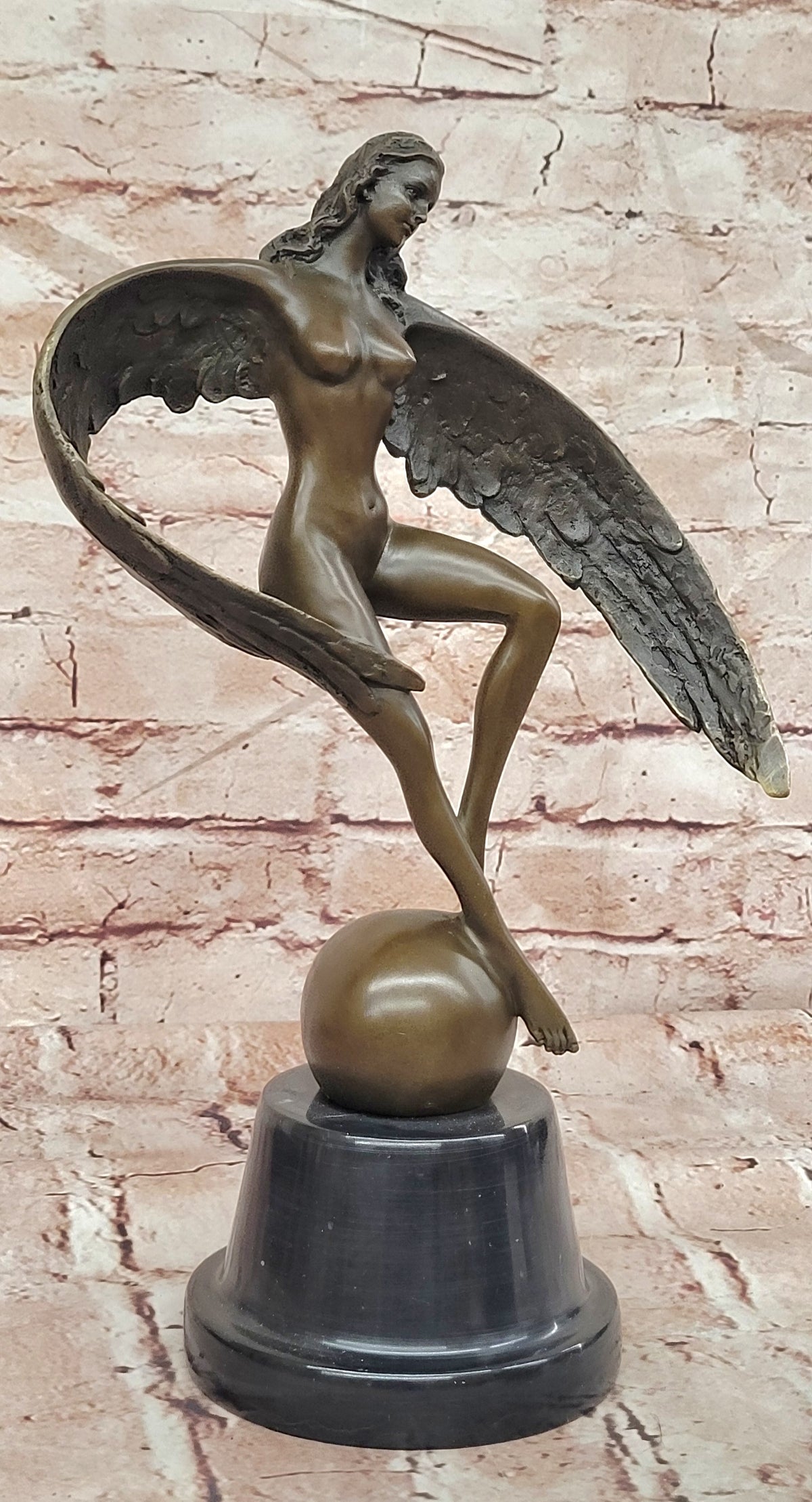 Bronze Winged Lady Sculpture Signed Cesaro Icarus Museum Quality Statue