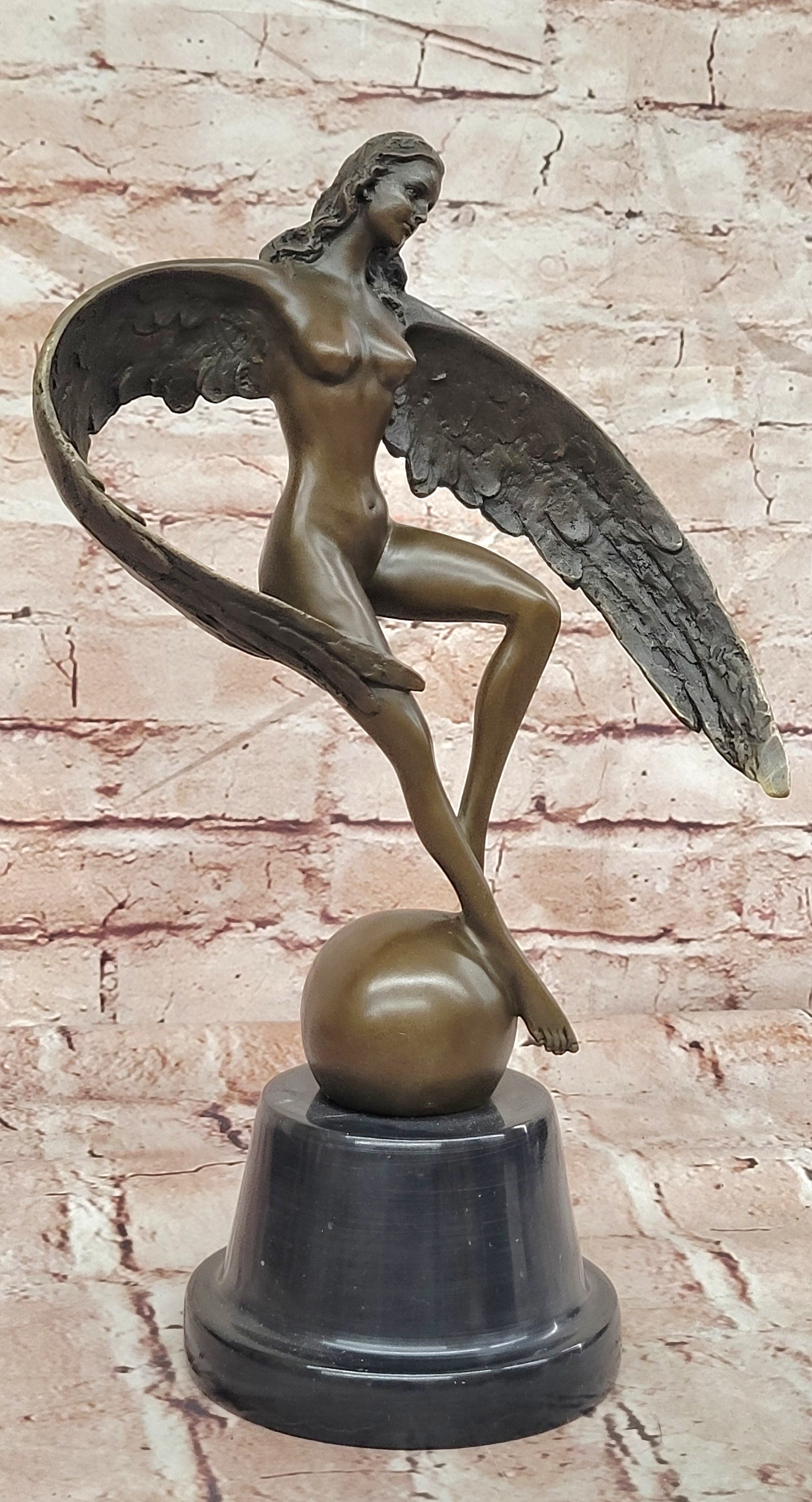 Bronze Winged Lady Sculpture Signed Cesaro Icarus Museum Quality Statue