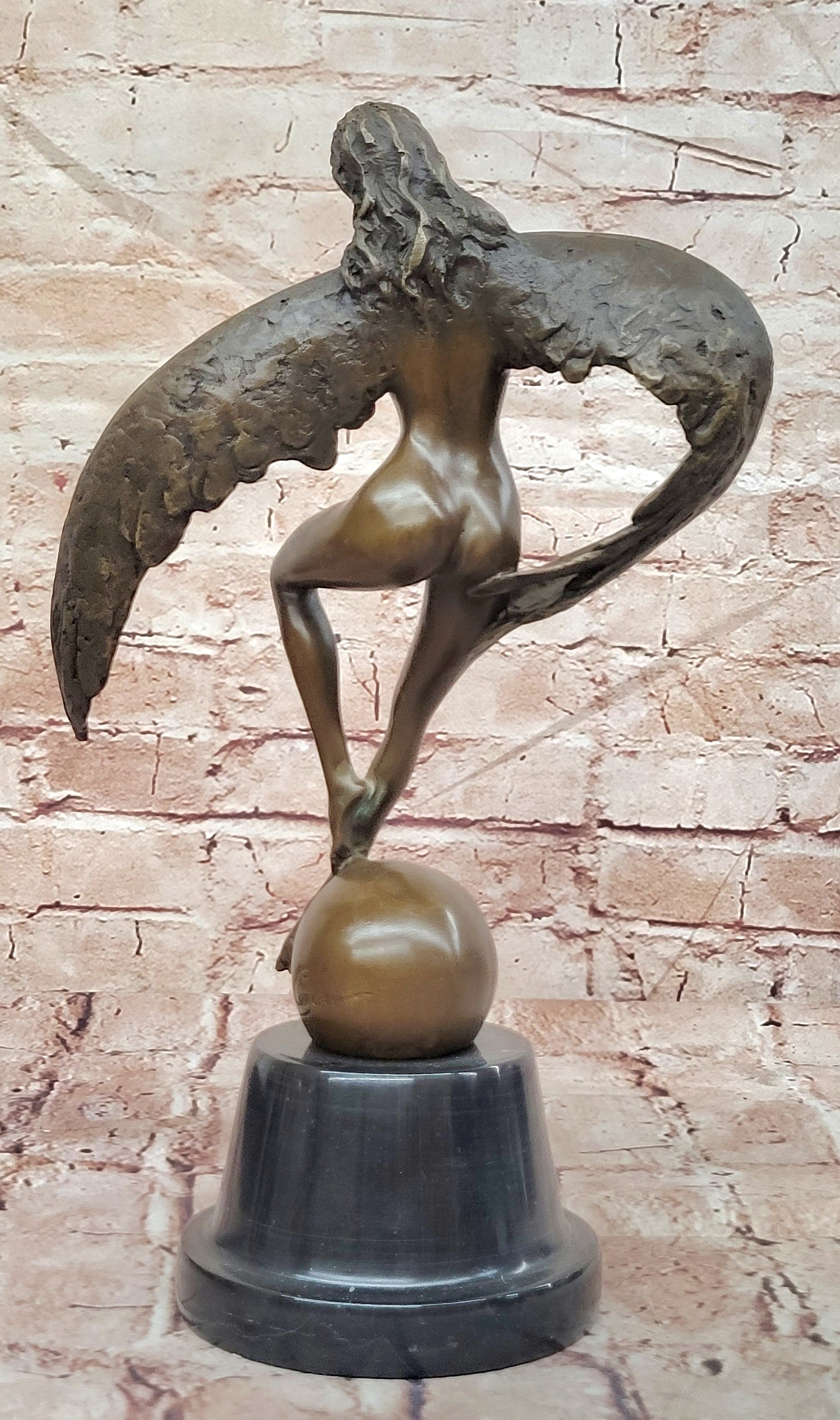 Bronze Winged Lady Sculpture Signed Cesaro Icarus Museum Quality Statue