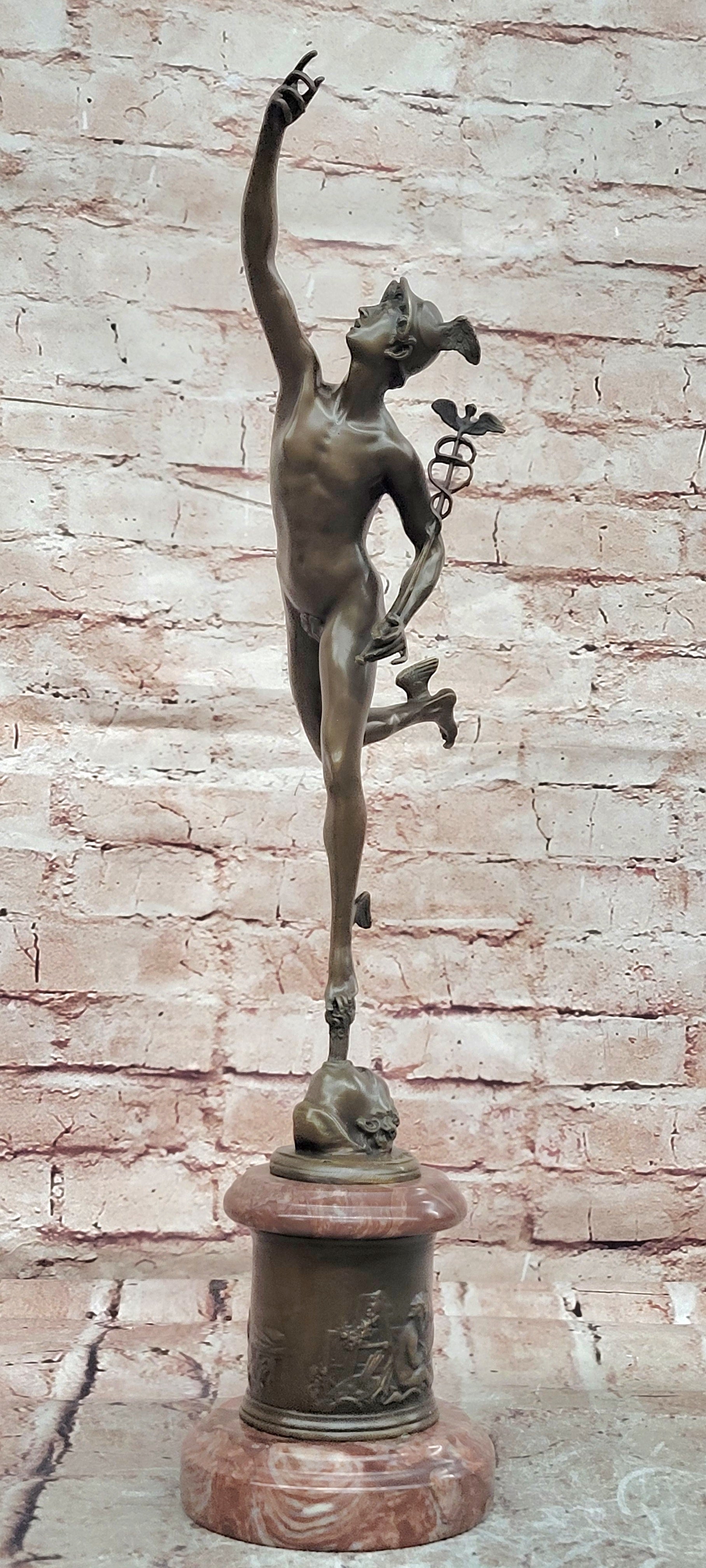 Lost Wax Bronze Flying Mercury Statue Classical Masterwork Art