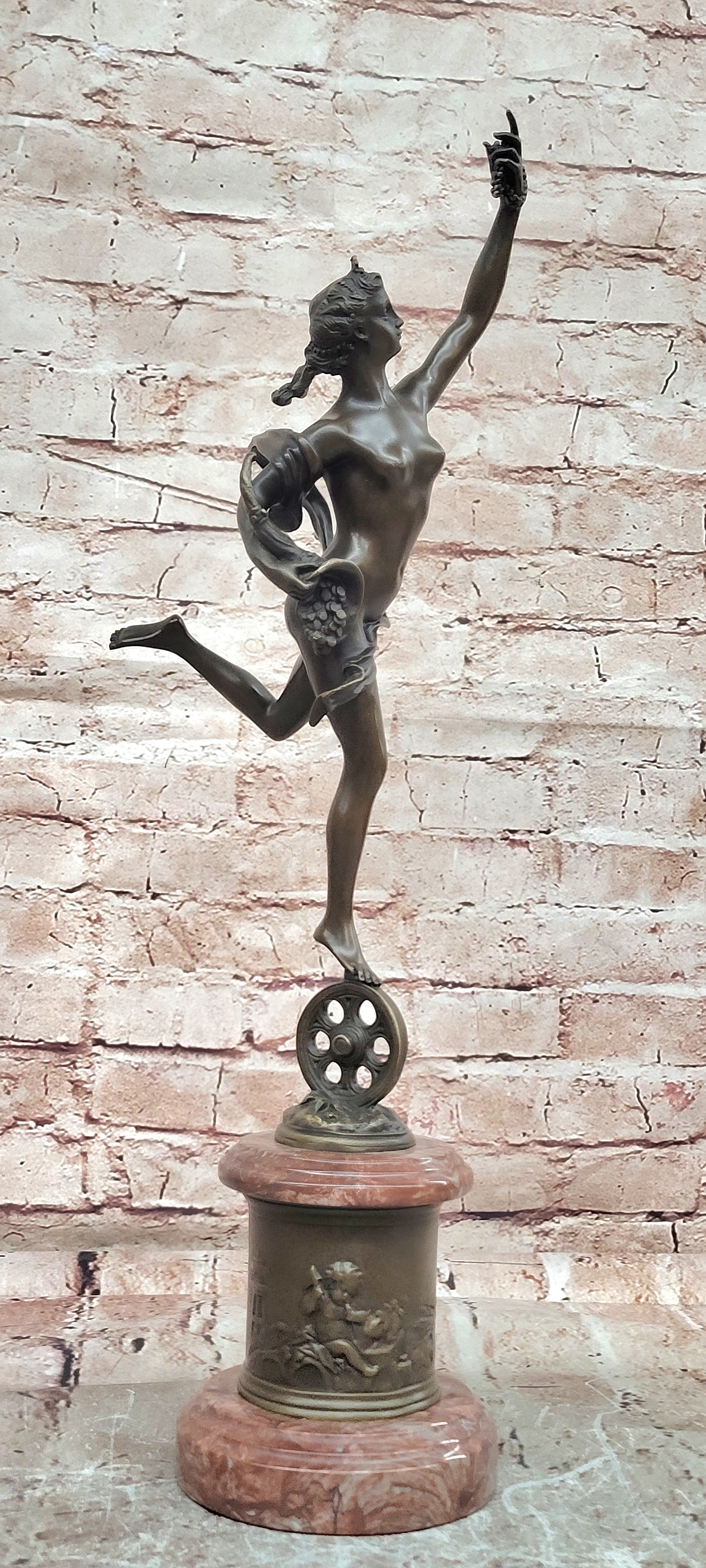 Bronze Lady Fortuna Statue Signed Giambologna Handcrafted Museum Quality