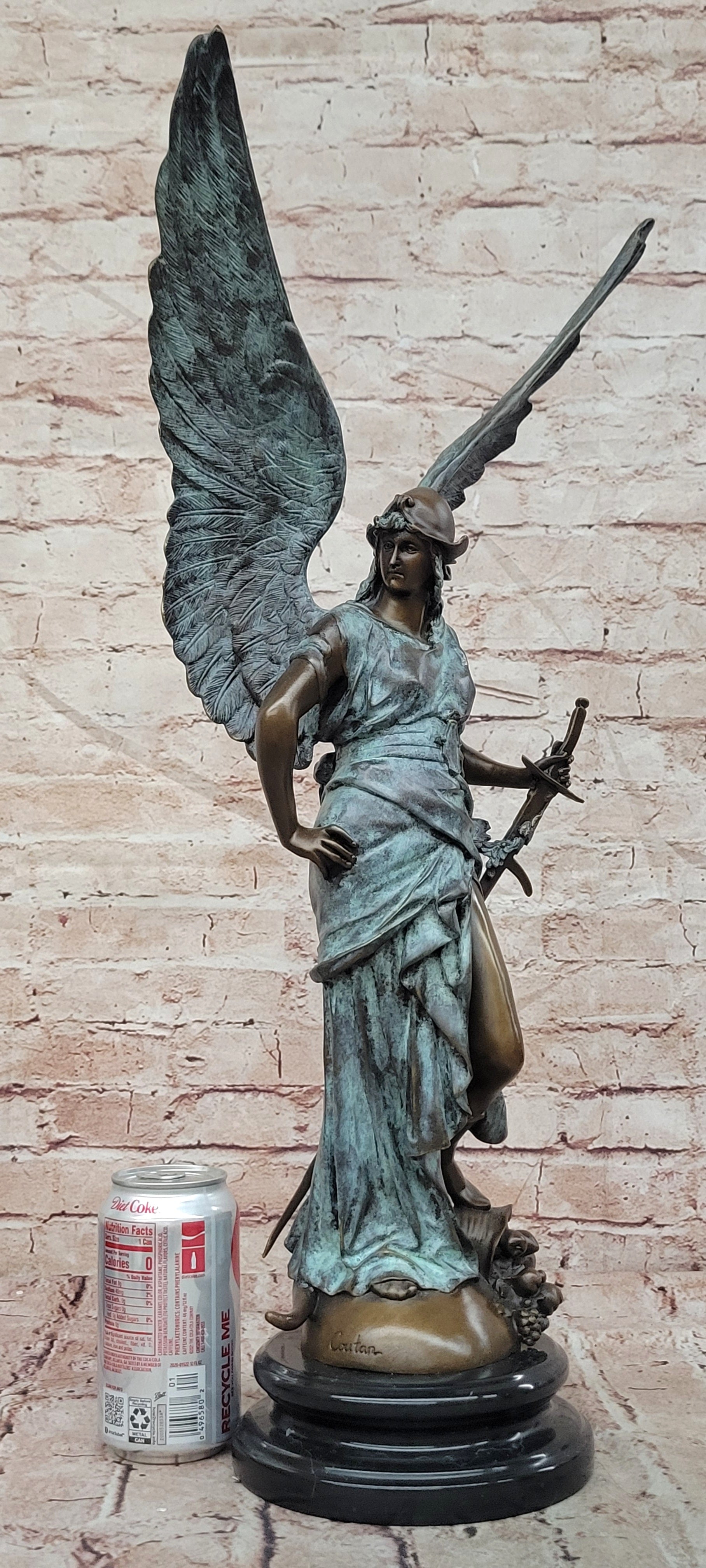 Bronze Winged Victory Statue Sword Bearing Angel Collectible Artwork Decor