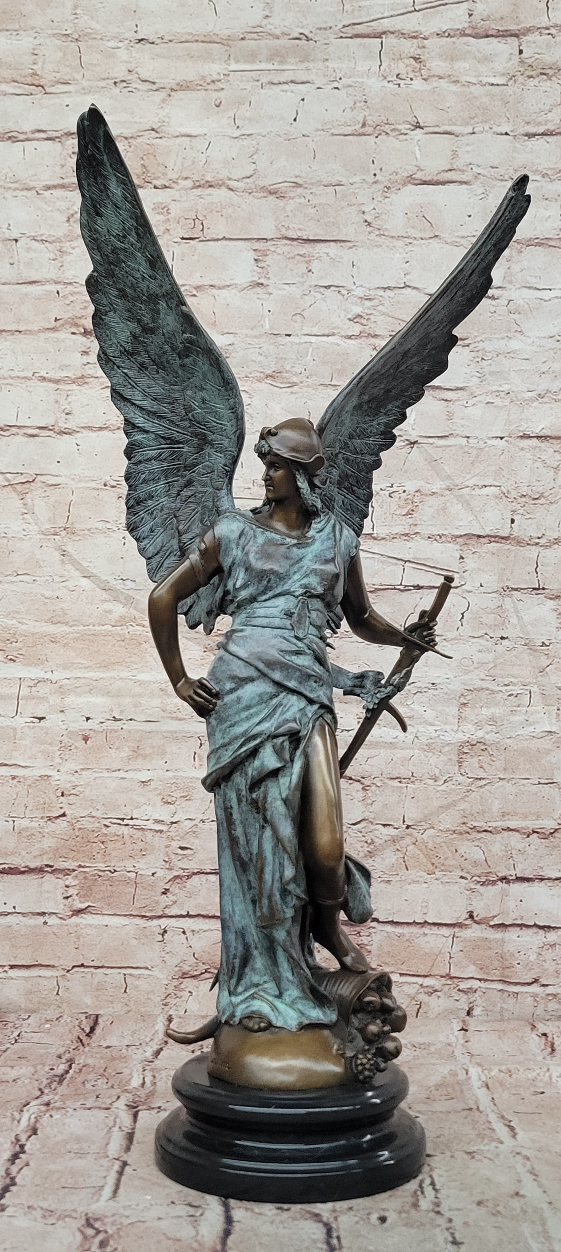 Bronze Winged Victory Statue Sword Bearing Angel Collectible Artwork Decor