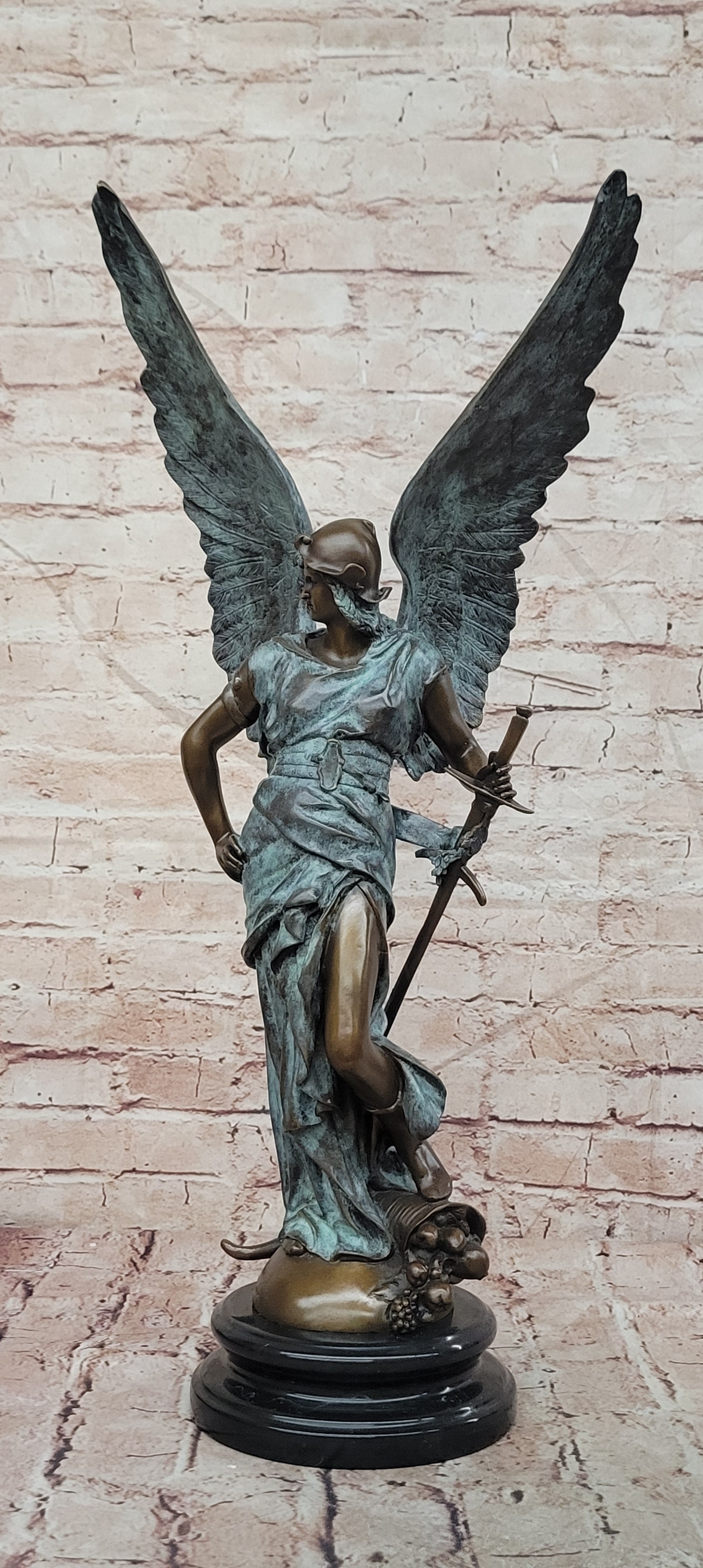Bronze Winged Victory Statue Sword Bearing Angel Collectible Artwork Decor
