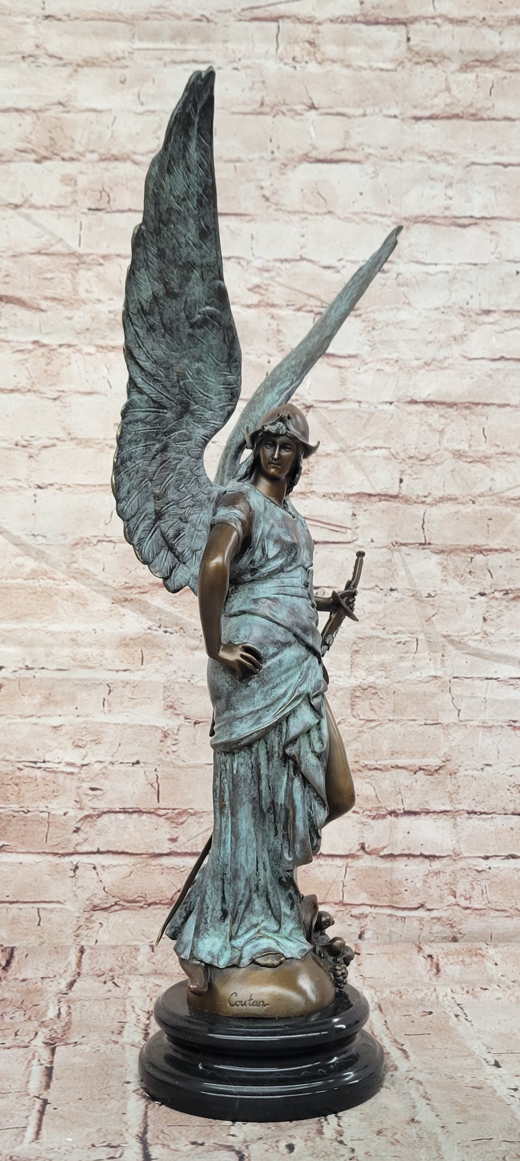 Bronze Winged Victory Statue Sword Bearing Angel Collectible Artwork Decor