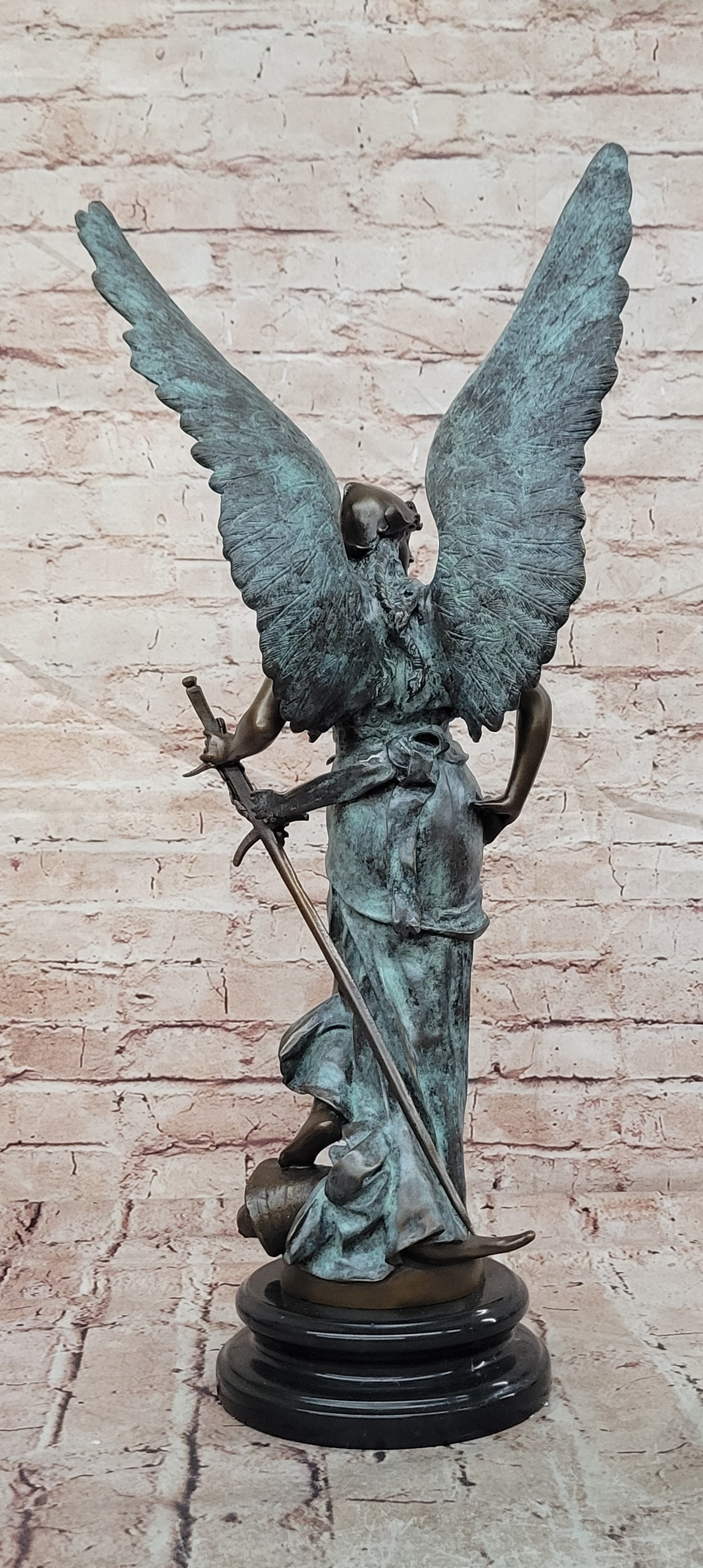 Bronze Winged Victory Statue Sword Bearing Angel Collectible Artwork Decor
