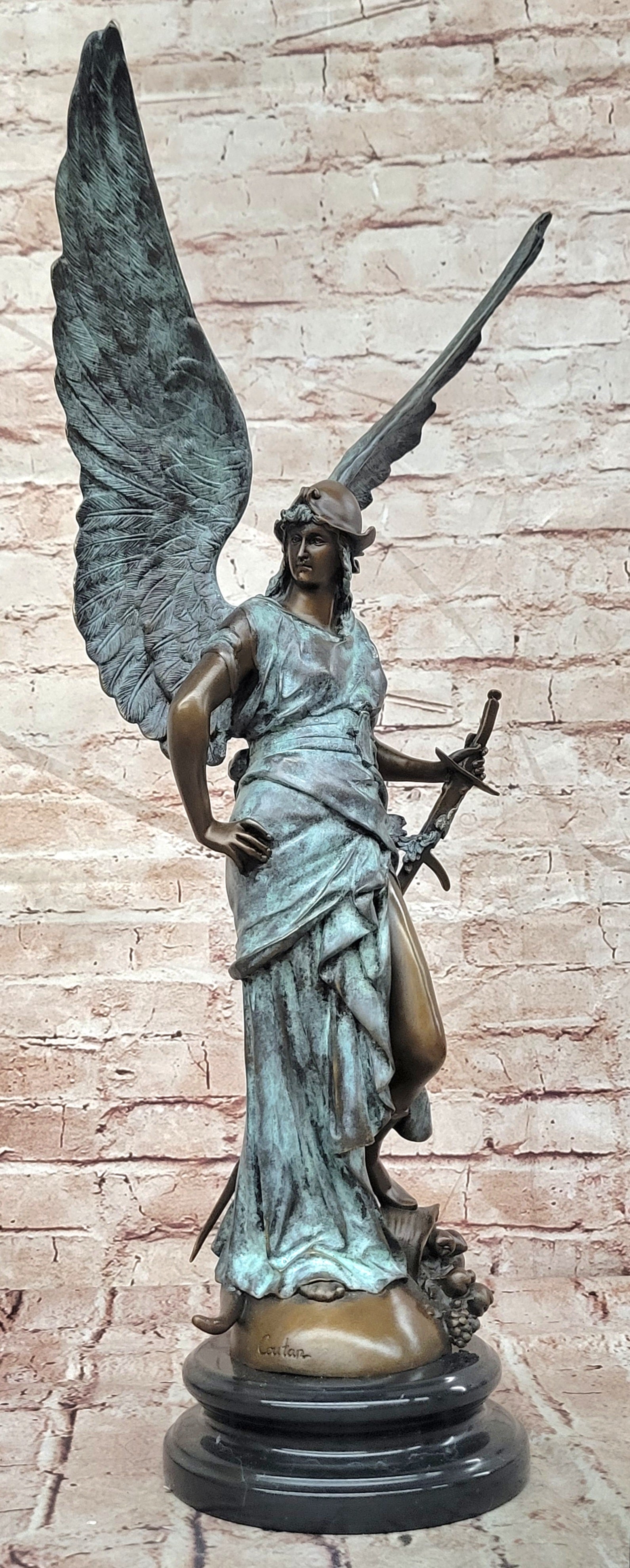 Bronze Winged Victory Statue Sword Bearing Angel Collectible Artwork Decor