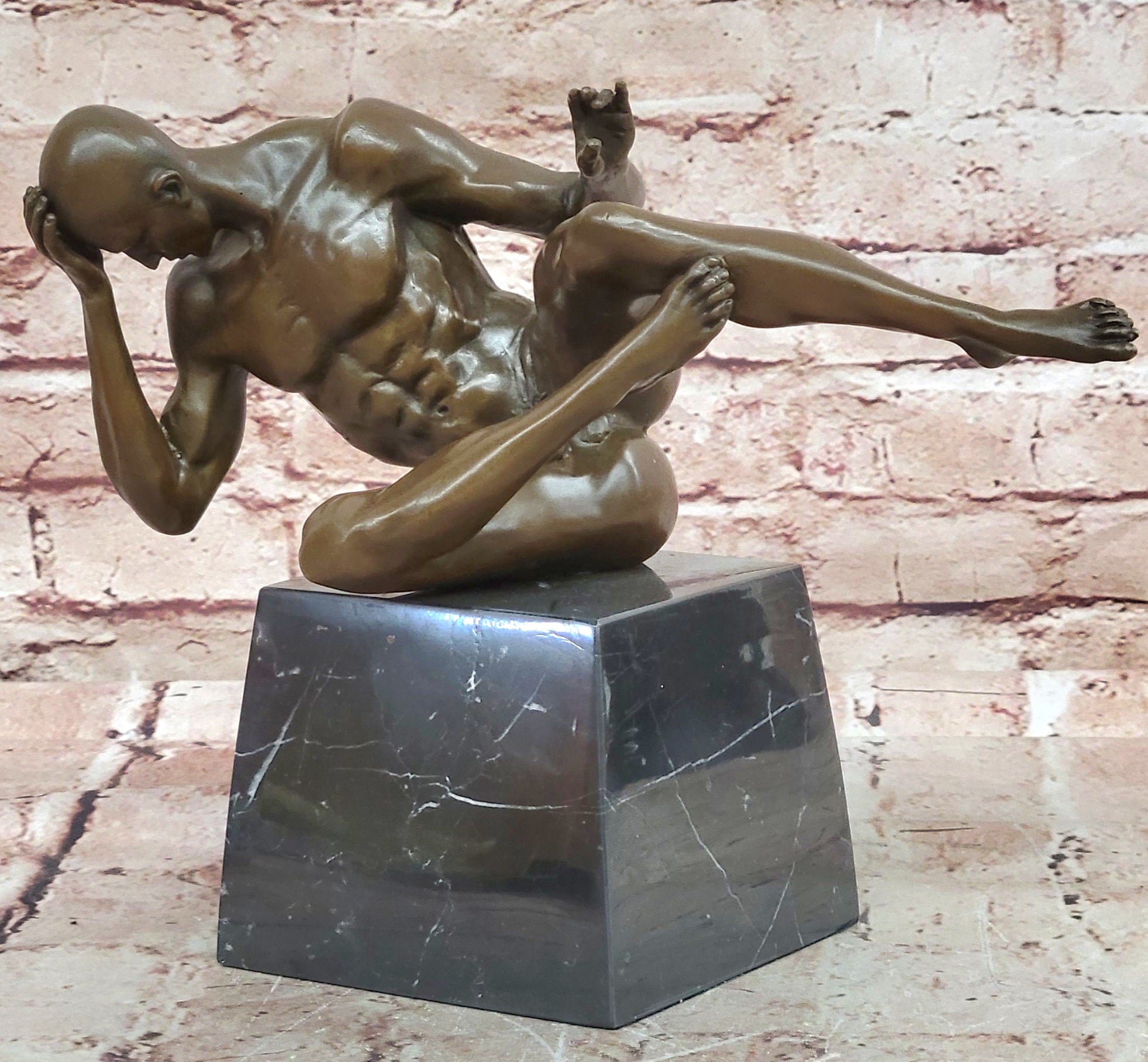 Cesaro Bronze Male Nude Bodybuilder Statue Handmade Hot Cast Artwork